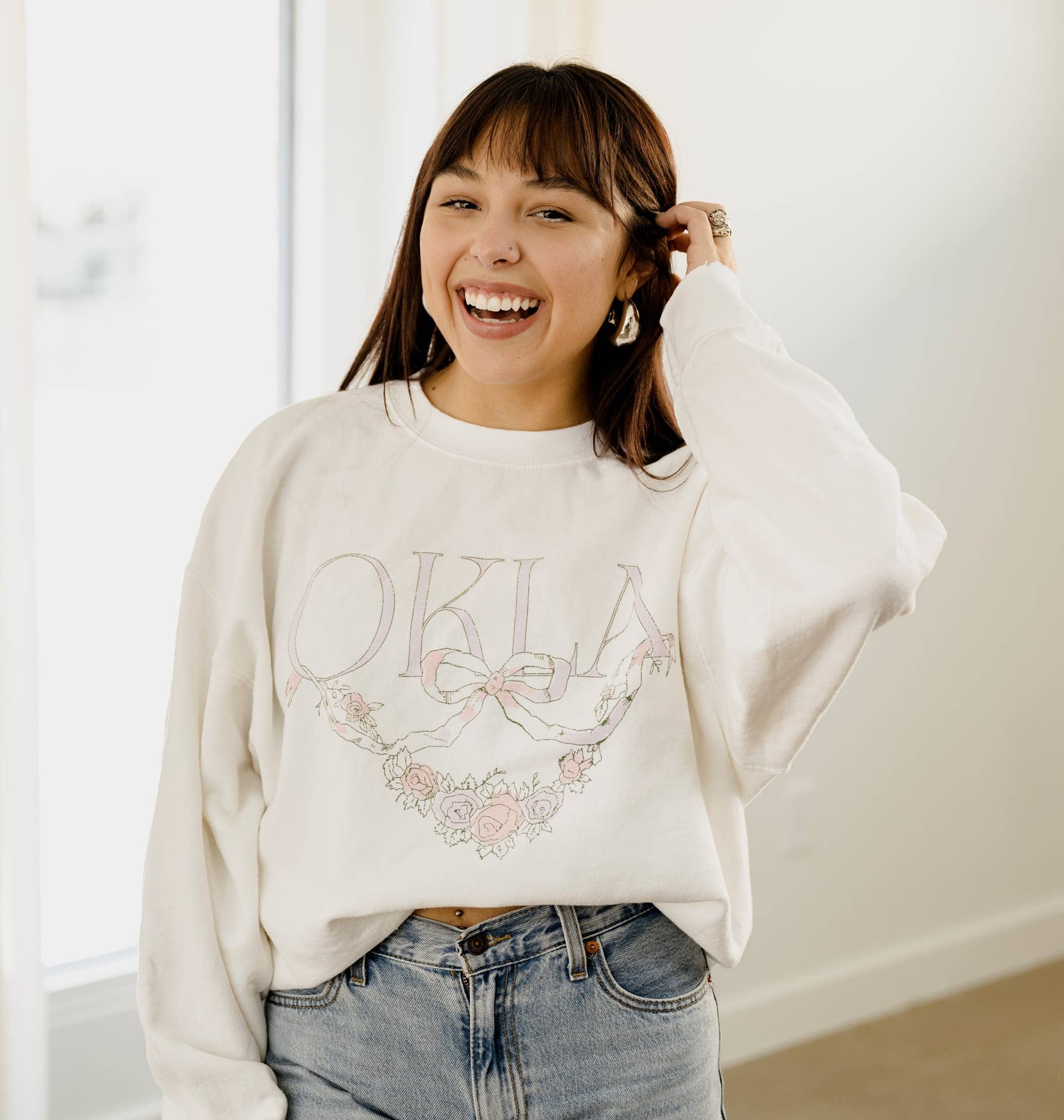 Okla Swag White Thrifted Graphic Sweatshirt