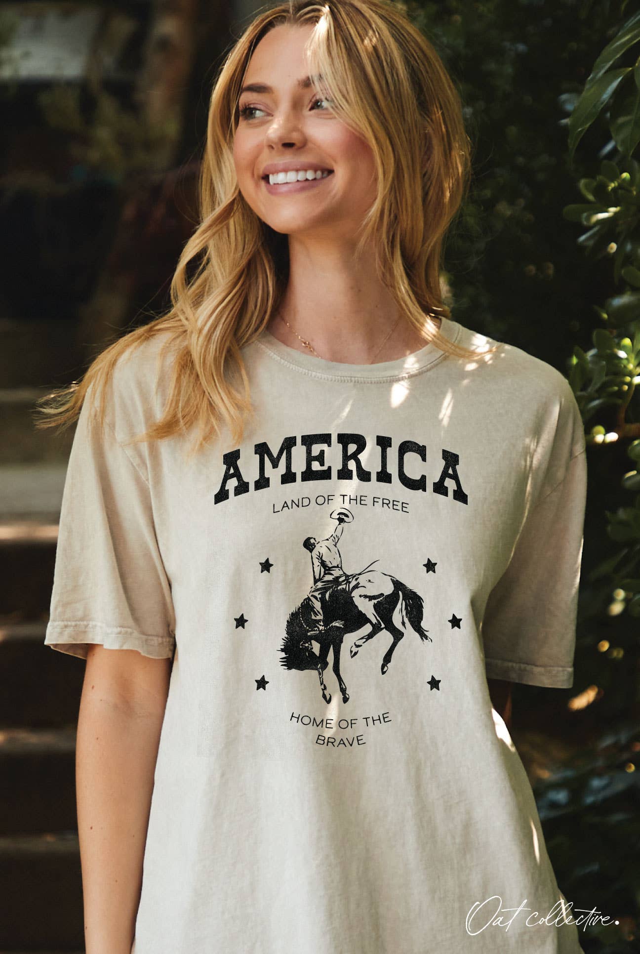 America Land of the Free Oversized Graphic Top