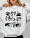 Checkered Retro Pumpkins, Coquette Ribbons Fall Sweatshirt