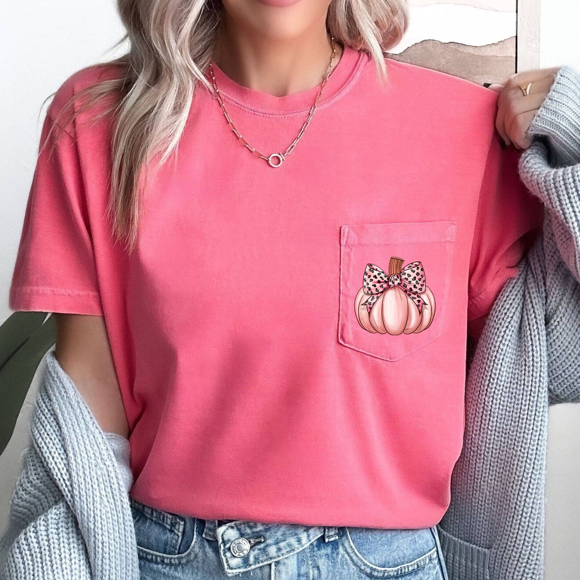 Pumpkin, Leopard Print Bow, Autumn, Halloween, Pocket Tee