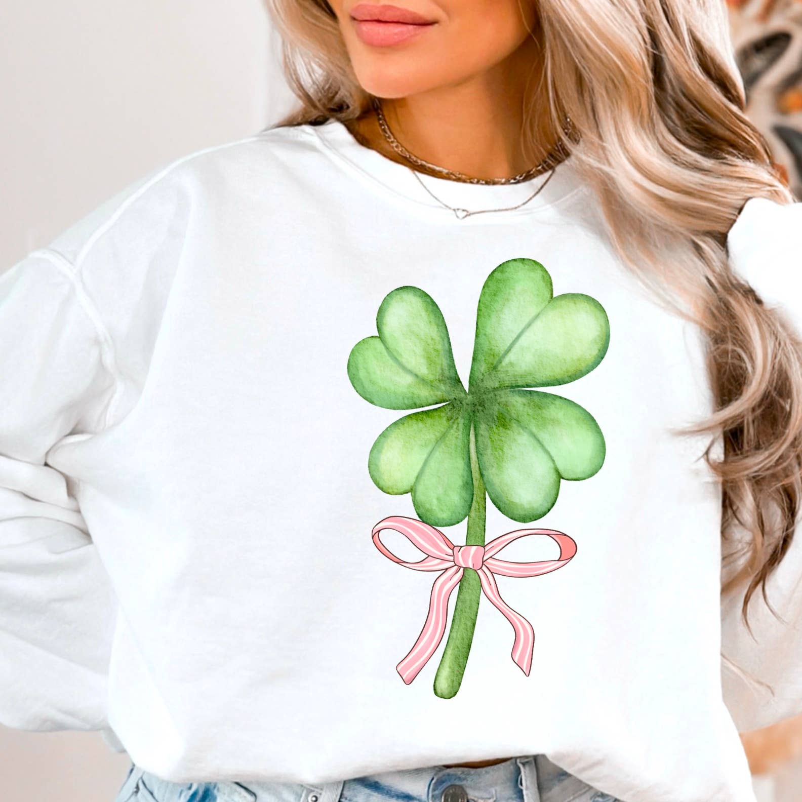 Coquette Bow Clover St. Patricks Day Graphic Sweatshirt