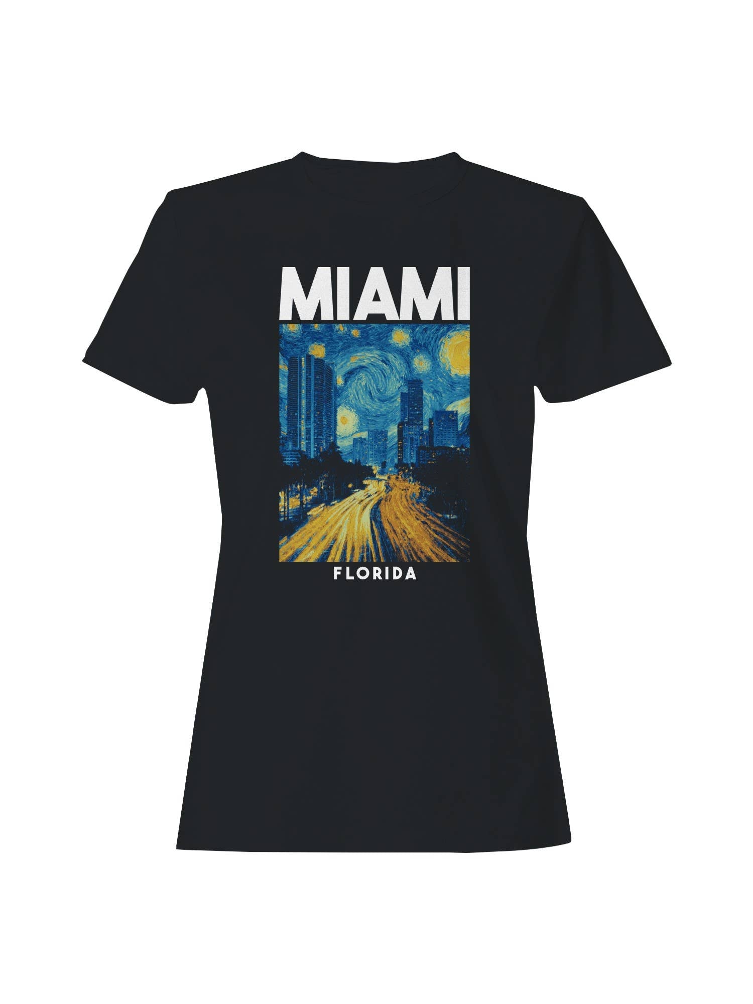 Miami Starry Night Skyline Art Women's T-Shirt