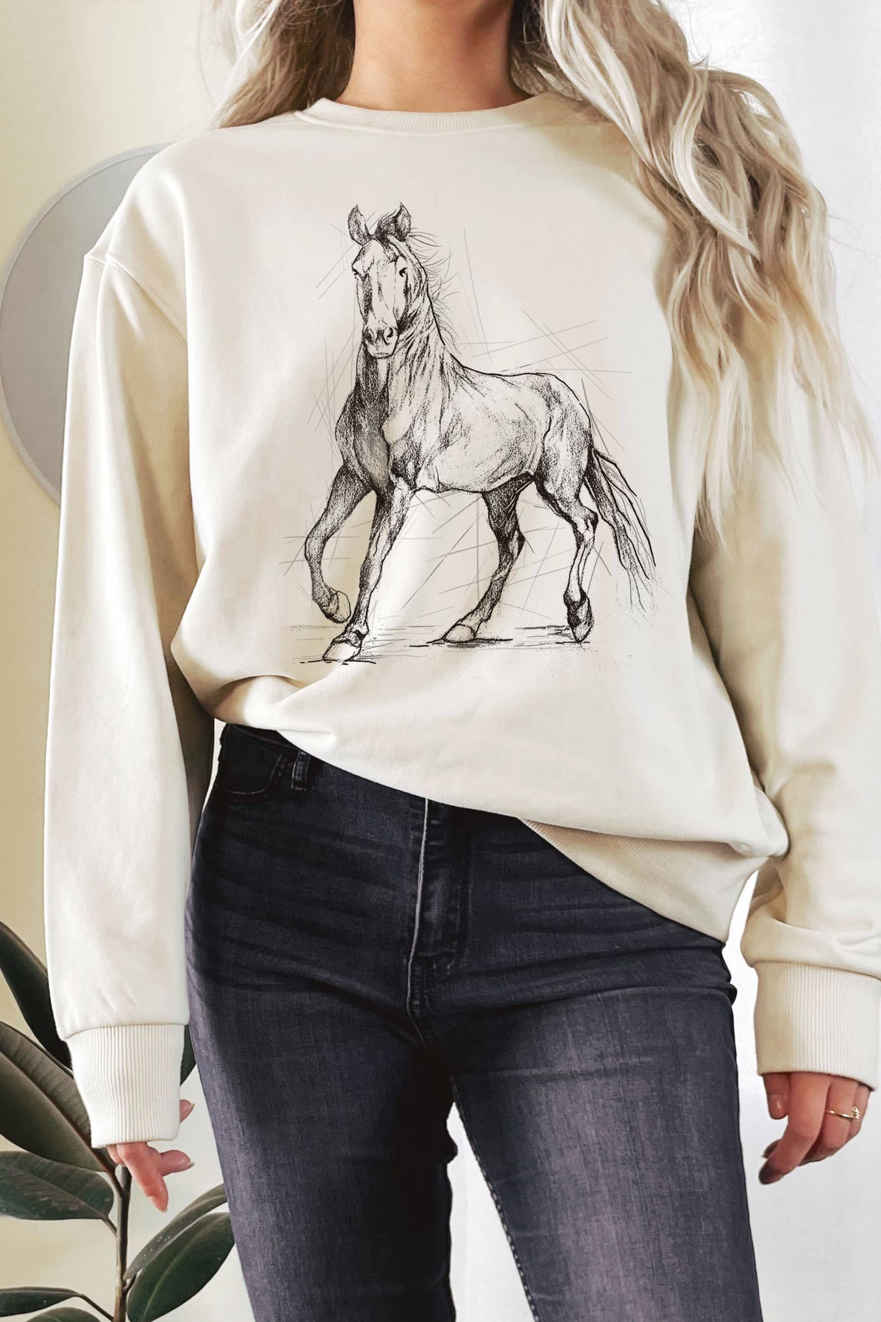 Horse Sketch Graphic Terry Sweatshirts
- Western