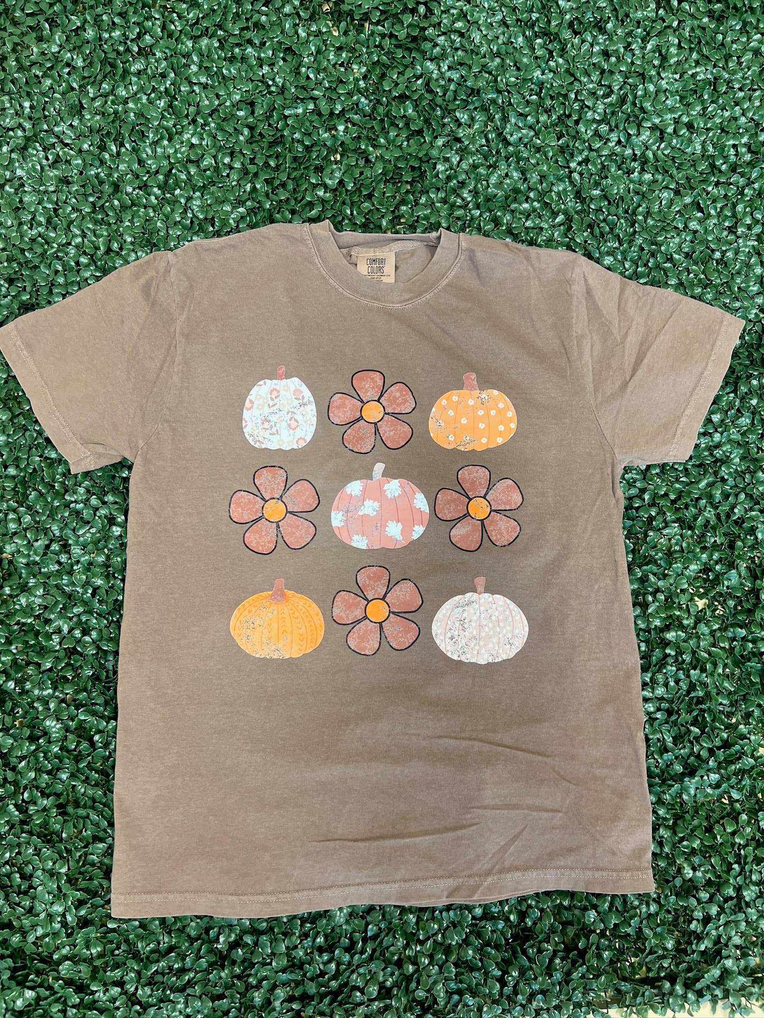Flowers and Pumpkins Coquette On Comfort Colors Espresso