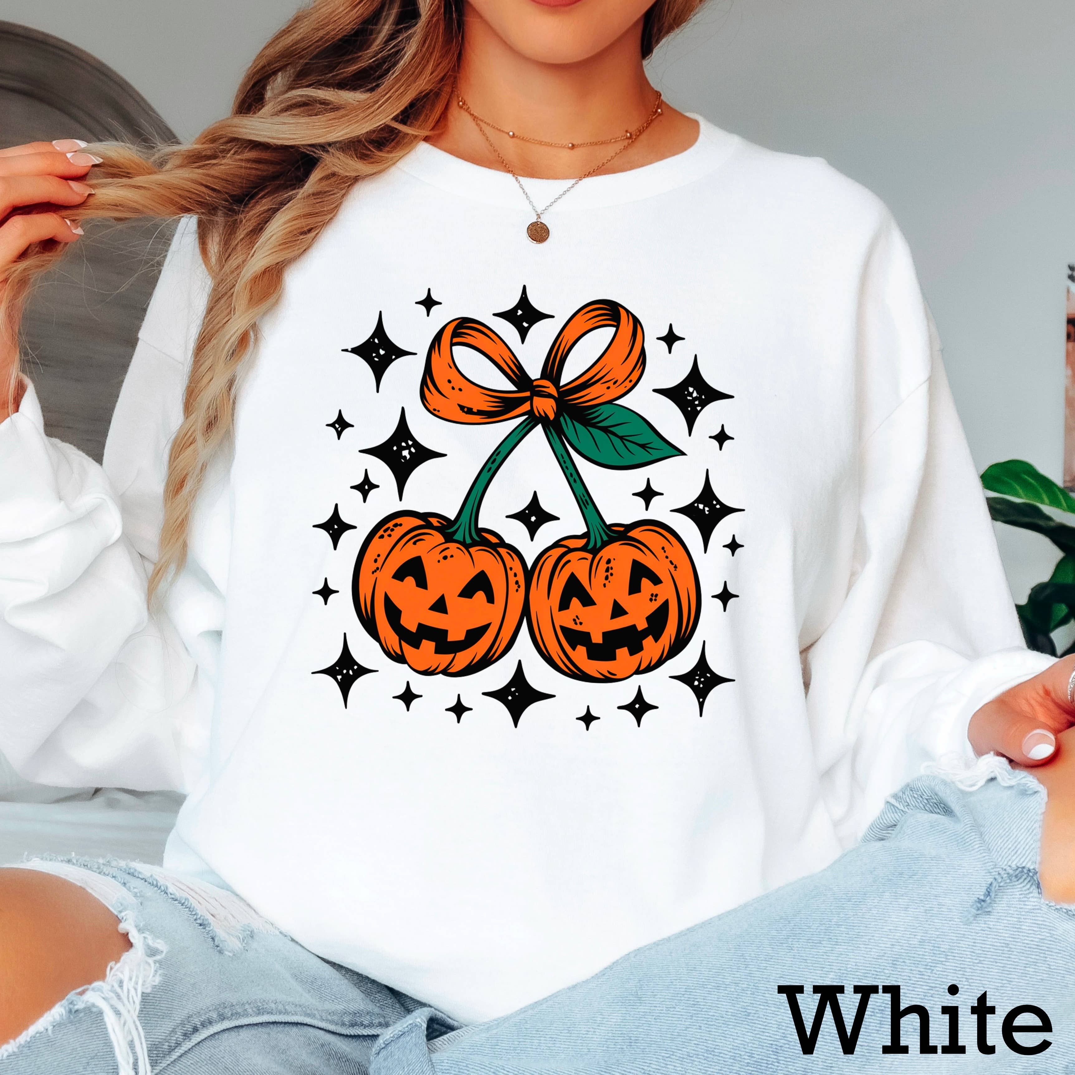 Halloween 2025 Pumpkins Bow Long Sleeve Shirt | Gildan