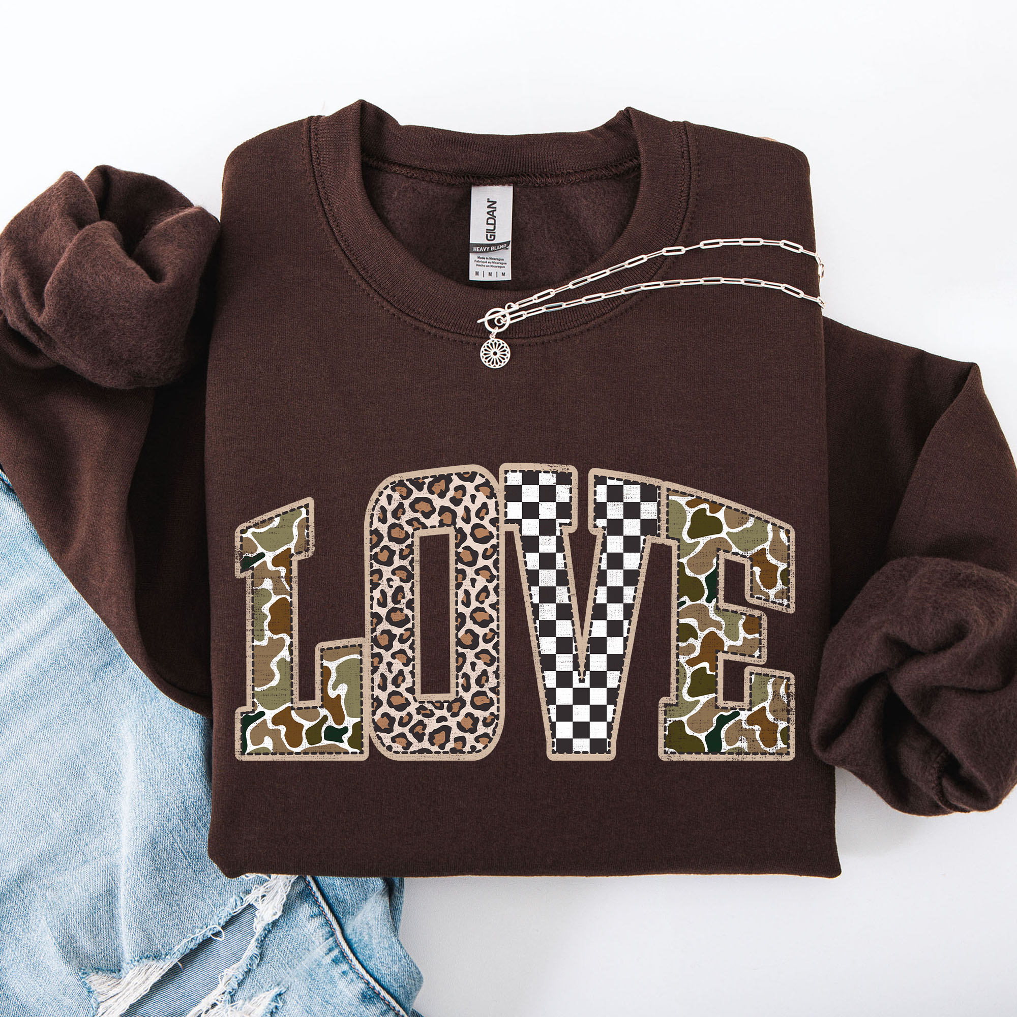 Love, Checkered, Camo, Leopard Valentine's Day Sweatshirt