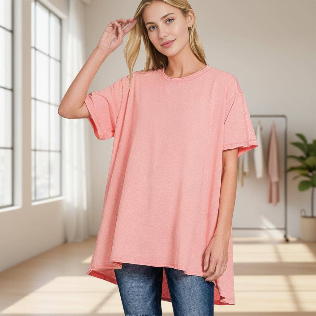 1224 Washed Cotton Drop Shoulder Oversized Top SI-25872
