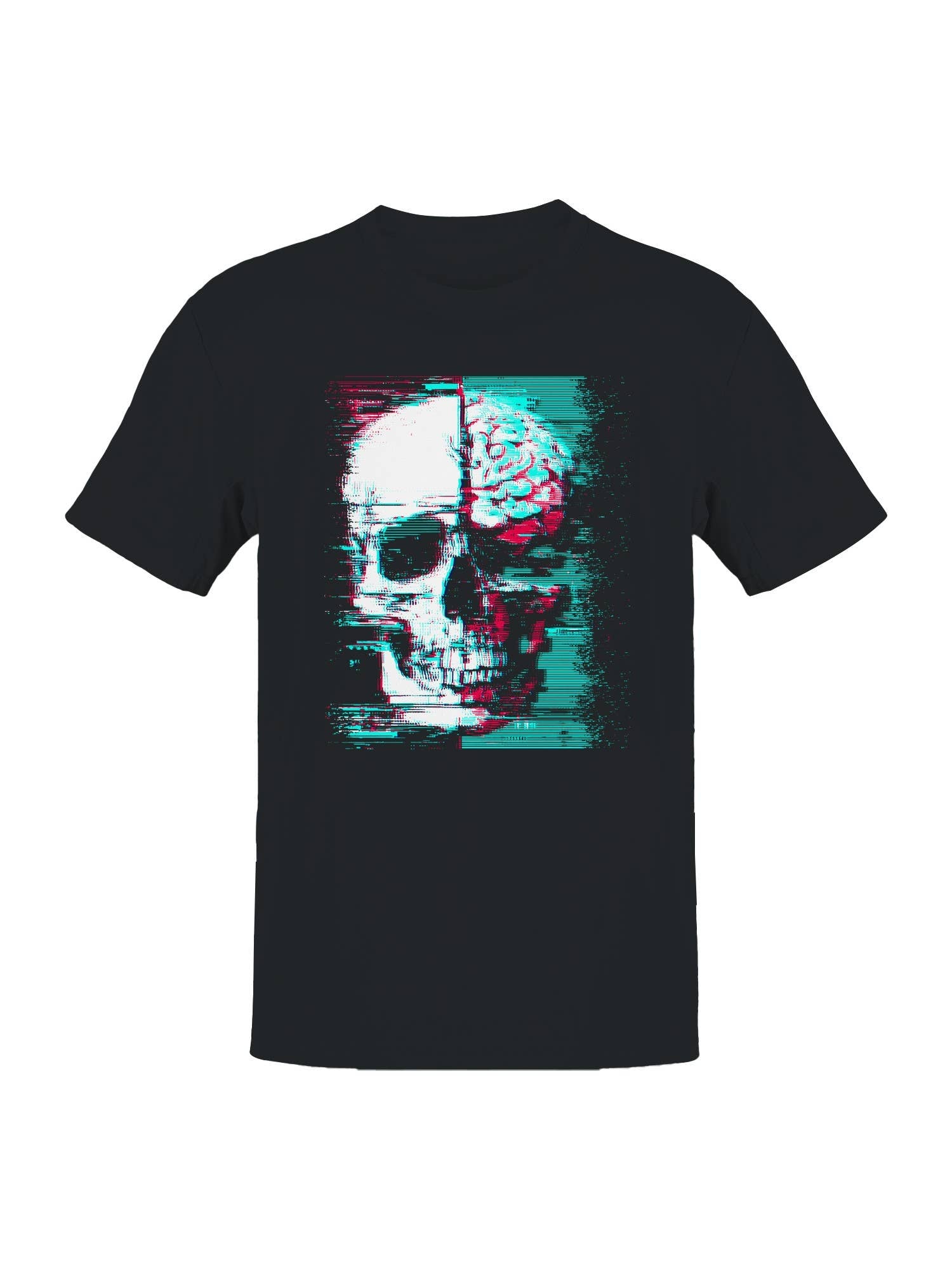 Digital Glitch Skull and Brain Art Men's T-Shirt
