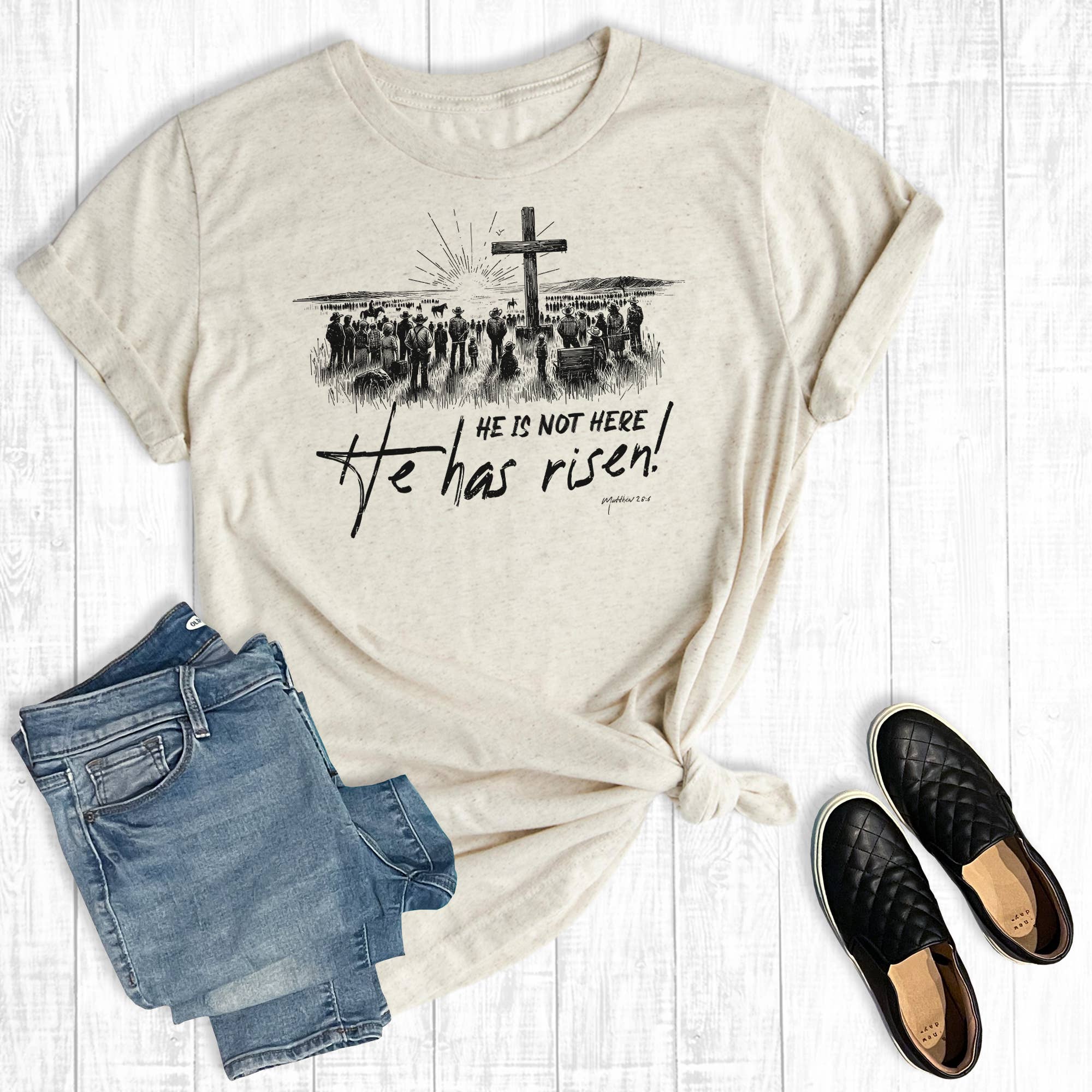 Western He Is Not Here He Is Risen Graphic Tee