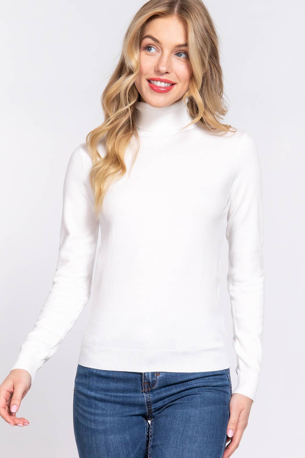 ..SI-24896 Fitted Long Slv Turtle Neck Basic Viscose Sweater