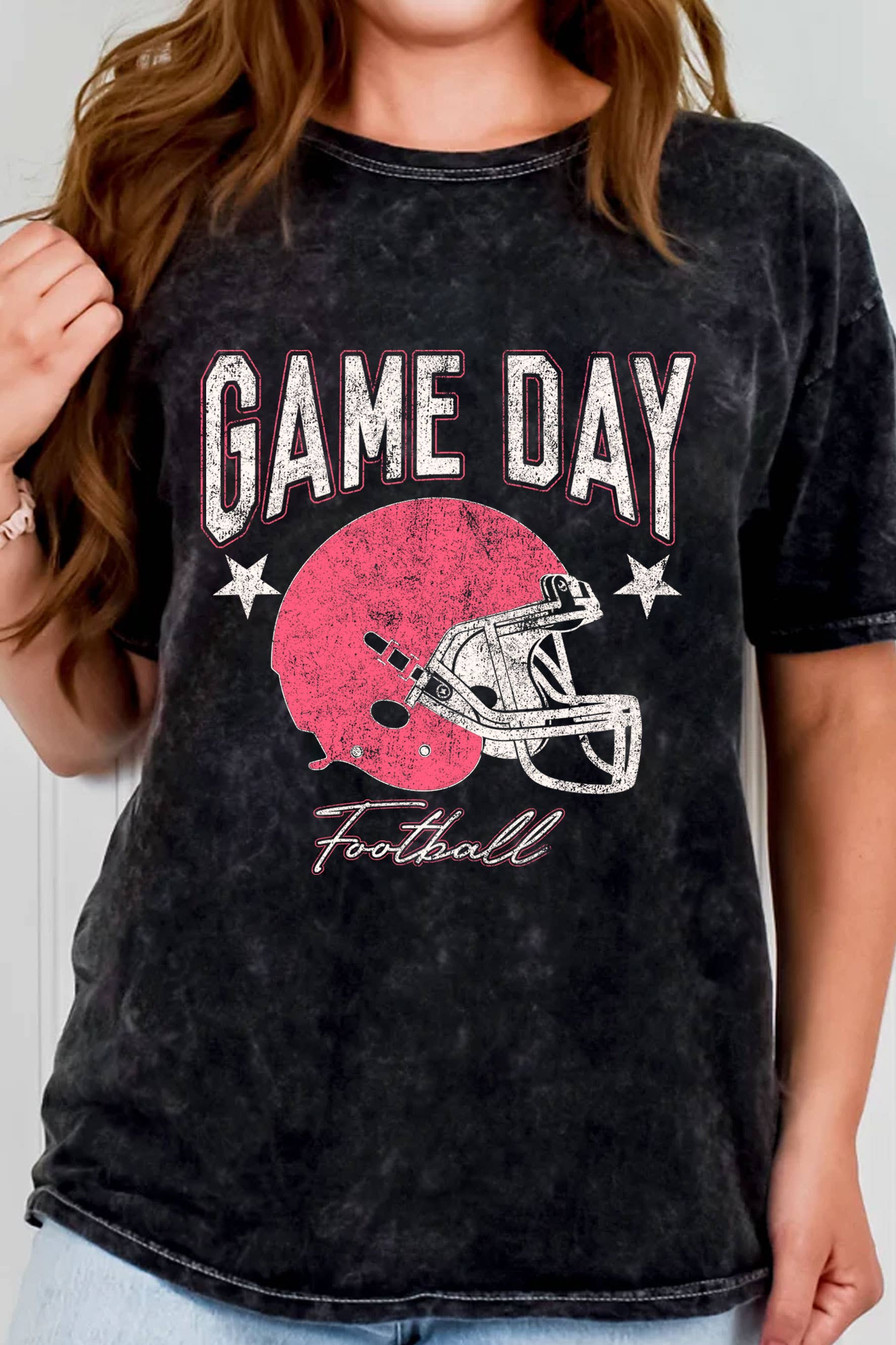 Game Day Football Pink Helmet Mineral Graphic T Shirts