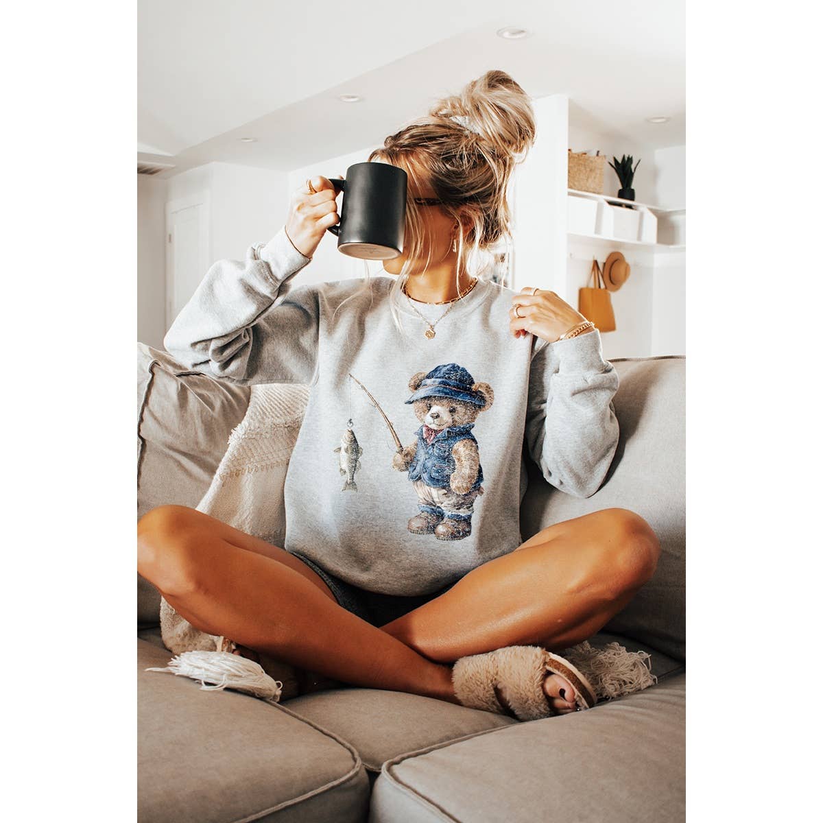 Teddy Bear Fisherman Vintage  Graphic Sweatshirts