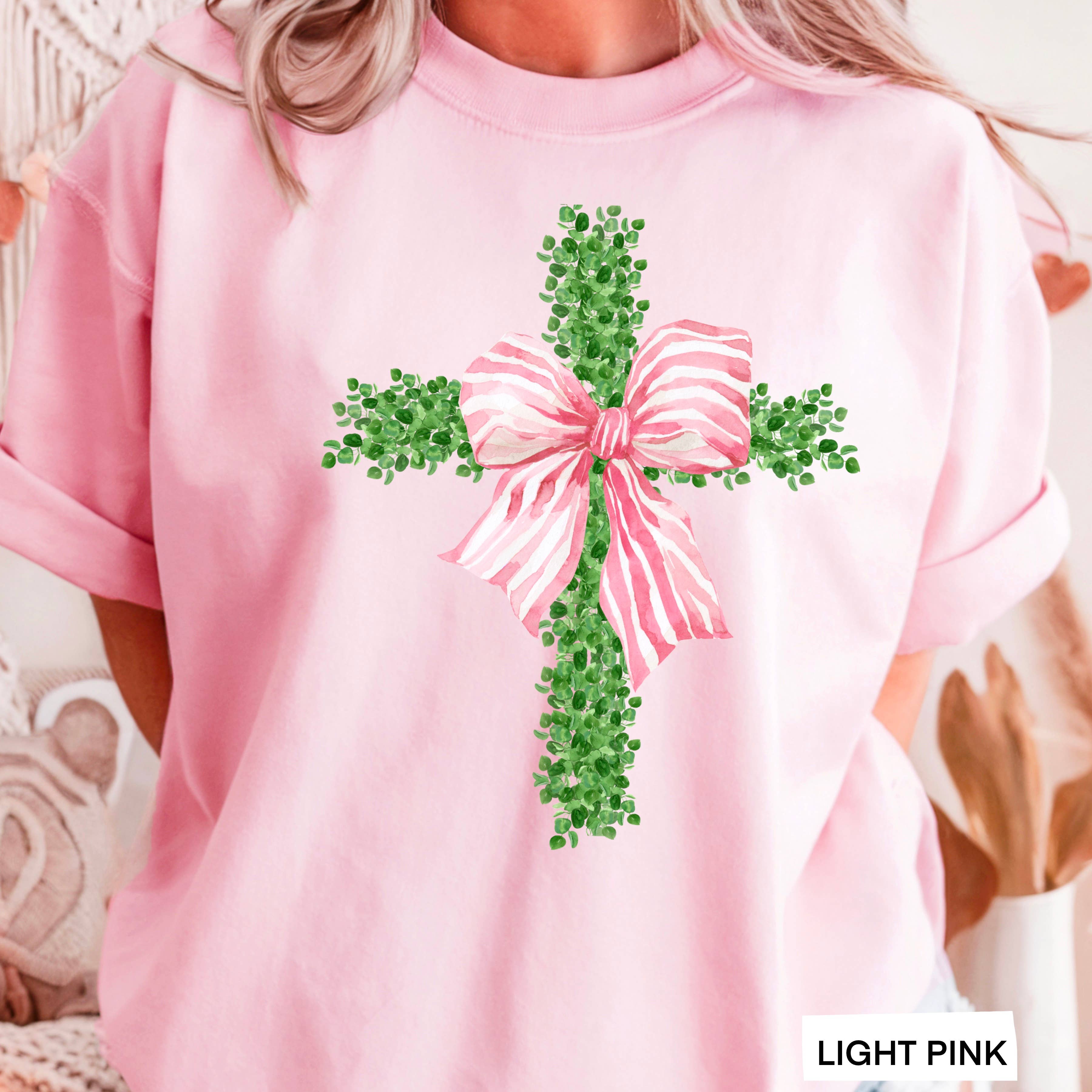 Pink Coquette Boxwood Cross  | Easter Graphic Tee | Gildan