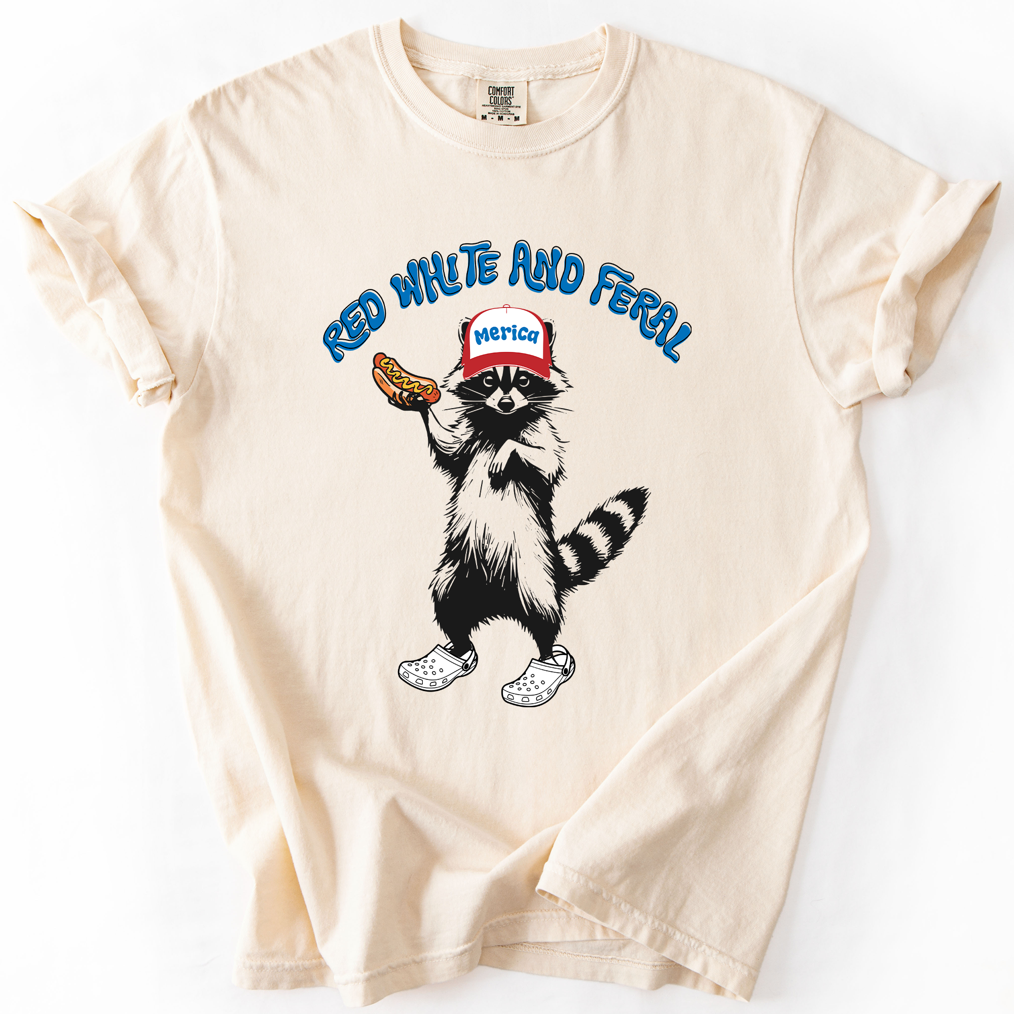 Red White and Feral, Raccoon America USA T-Shirt