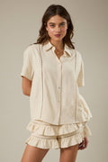 Oversize Shirt with Ladder Trim Inserted