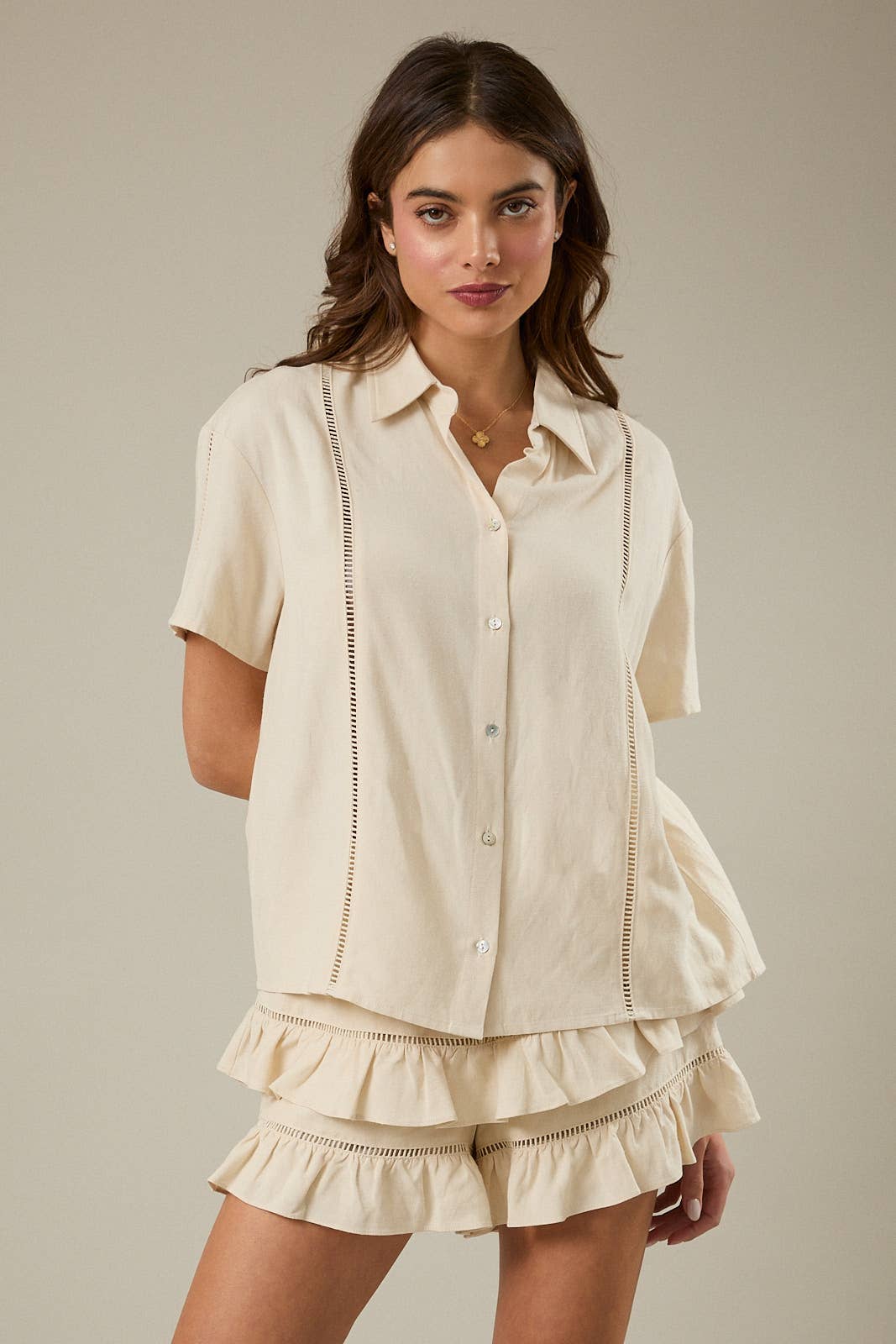 Oversize Shirt with Ladder Trim Inserted