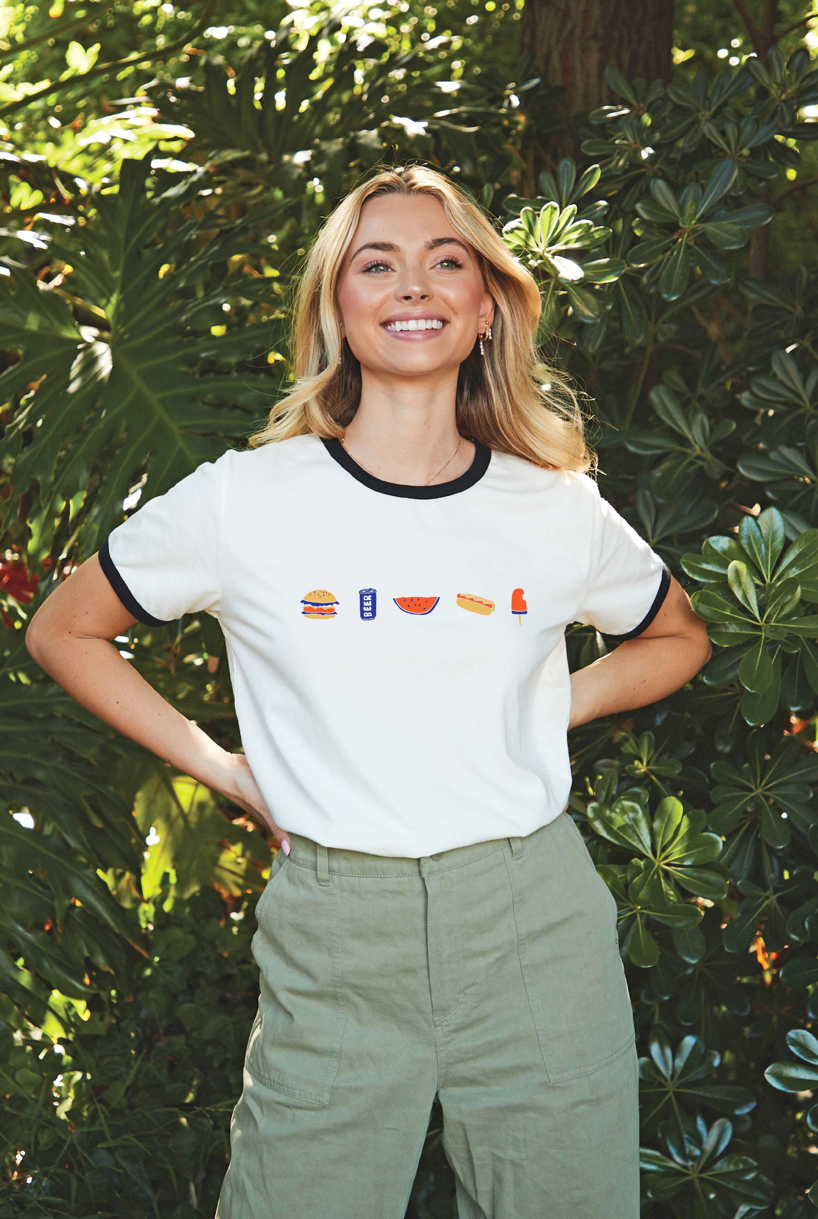 Patriotic Food Row Ringer Graphic Top
