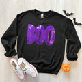 Purple Sequin Boo Patch Crewneck Sweatshirt