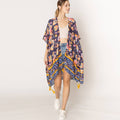 Realistic Flower Print Kimono with Tassels