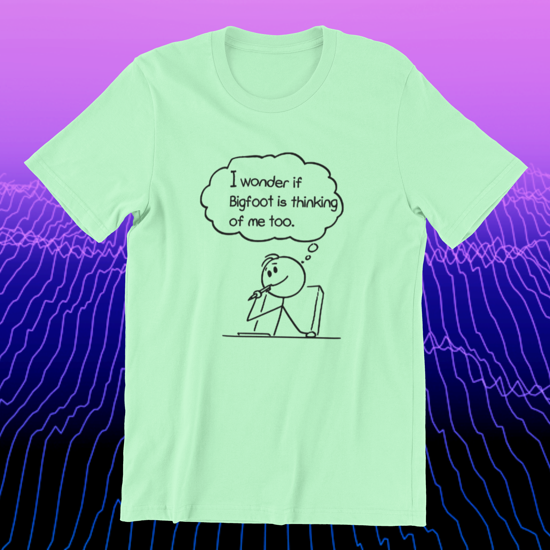 Bigfoot Thinking About Me T-Shirt (Mint Green)