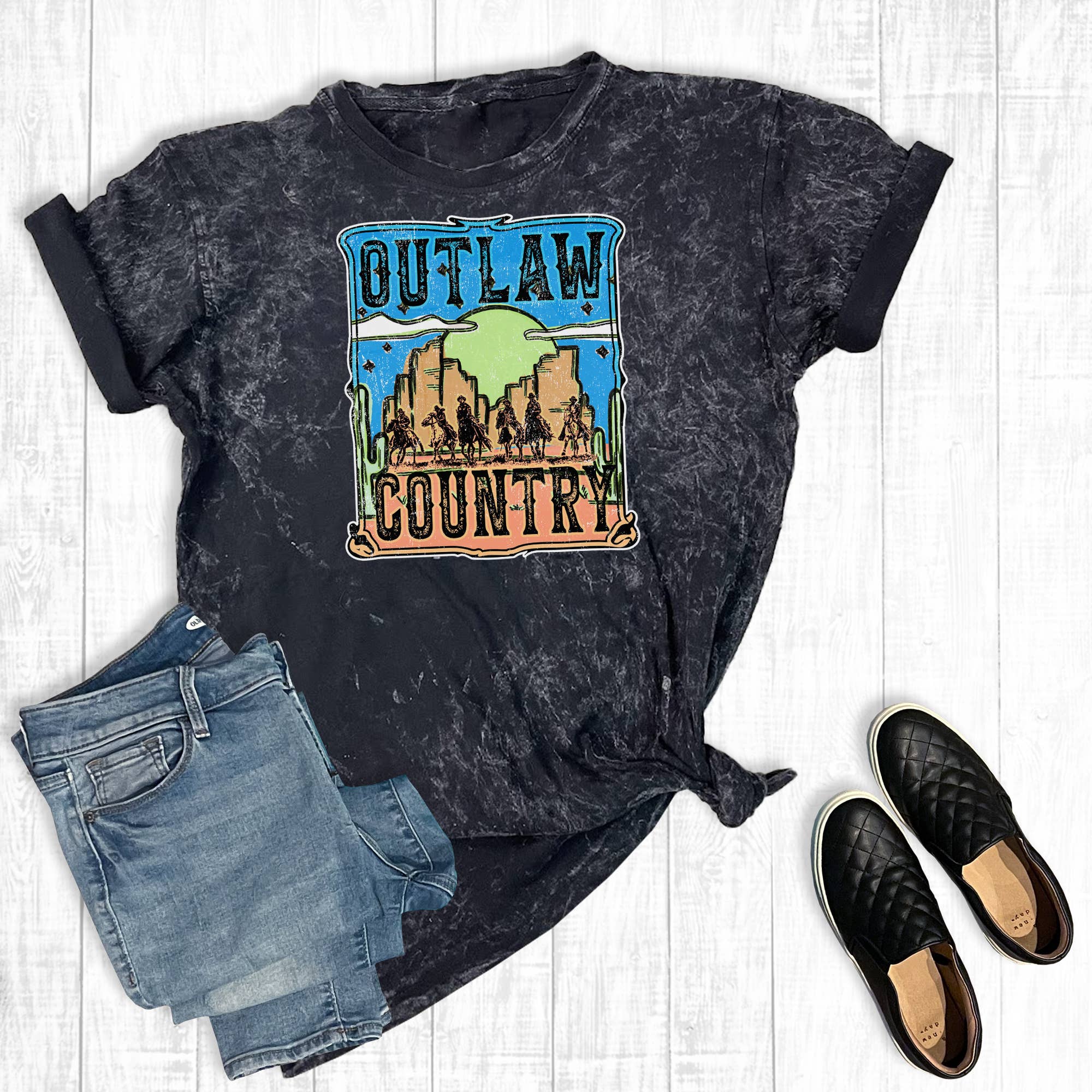 Western Outlaw Country Mineral Wash Graphic Tee