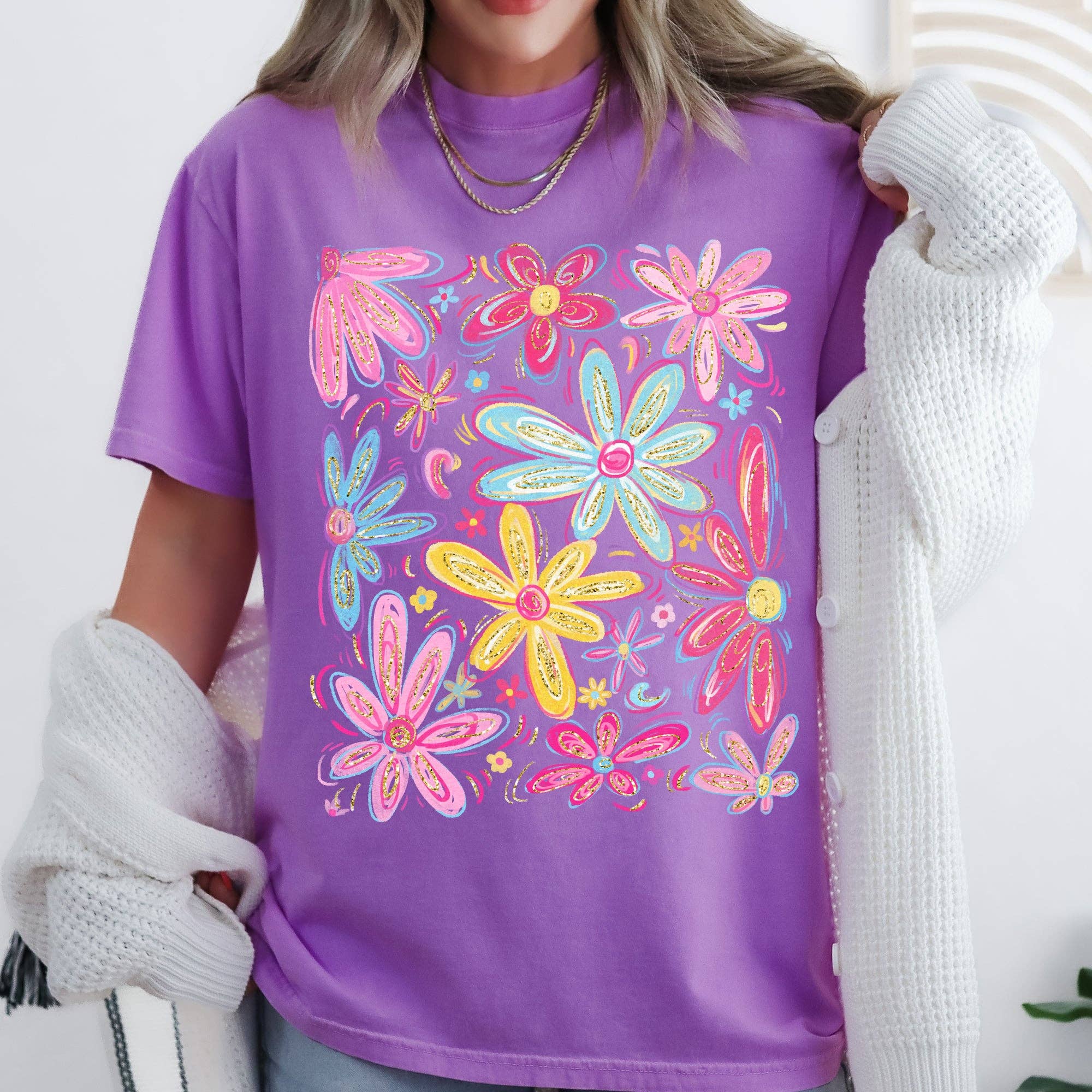 Retro Flowers, Beautiful, Bright, Colorful, Pastels Tshirt