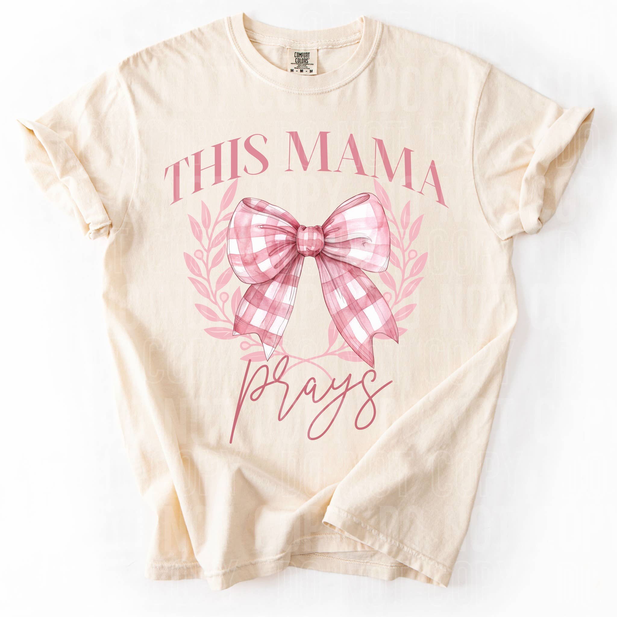 The Mama Prays Coquette Bow On Comfort Colors Ivory
