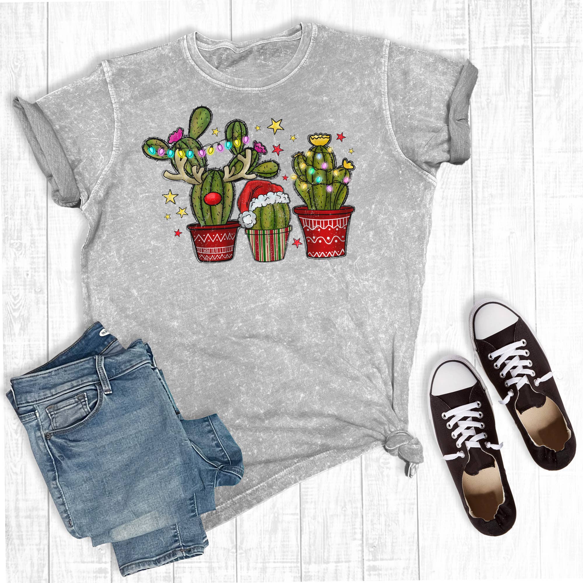 Western Christmas Cactus Mineral Wash Graphic Tee