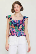 Tropical Ruffle Peplum Top