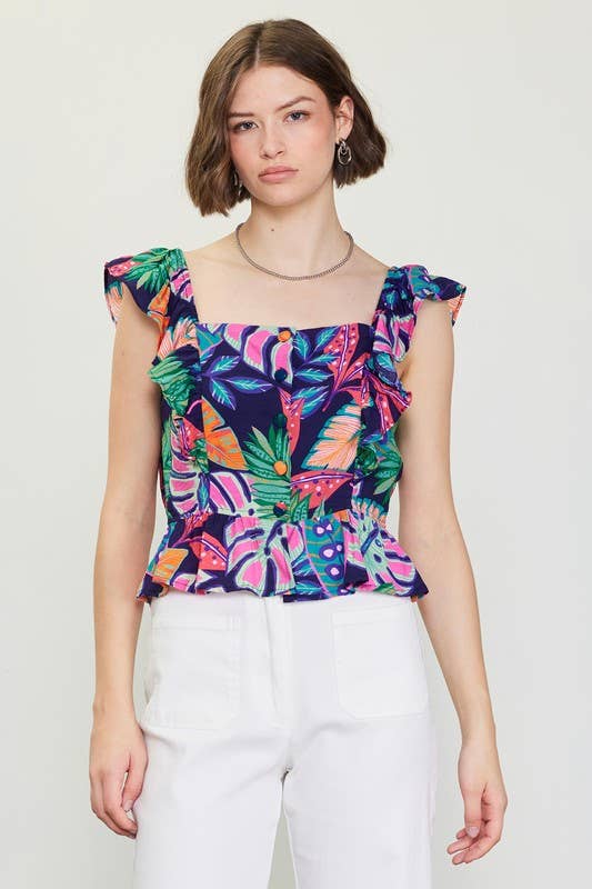 Tropical Ruffle Peplum Top
