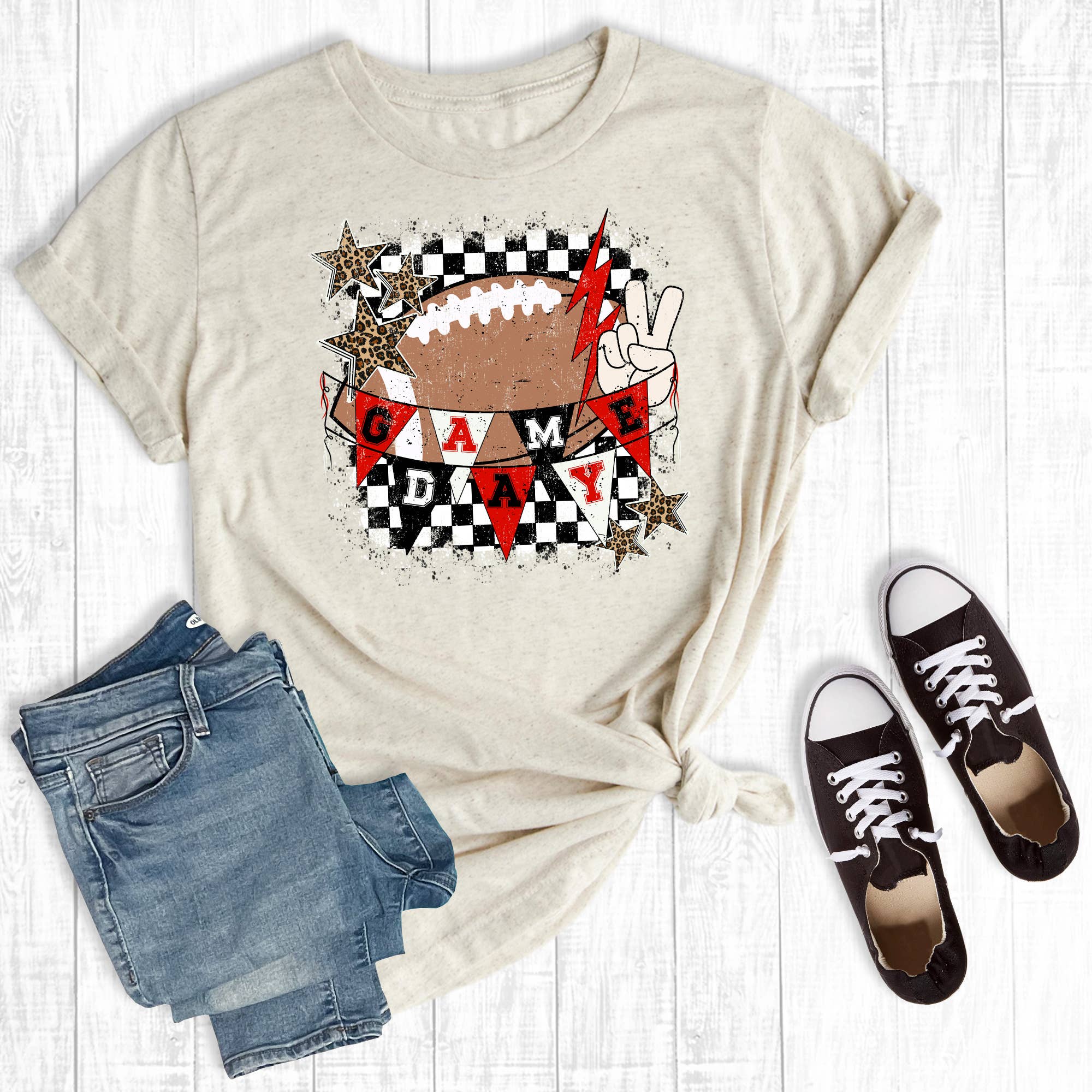 Custom Checkered Football Gameday Graphic Tee