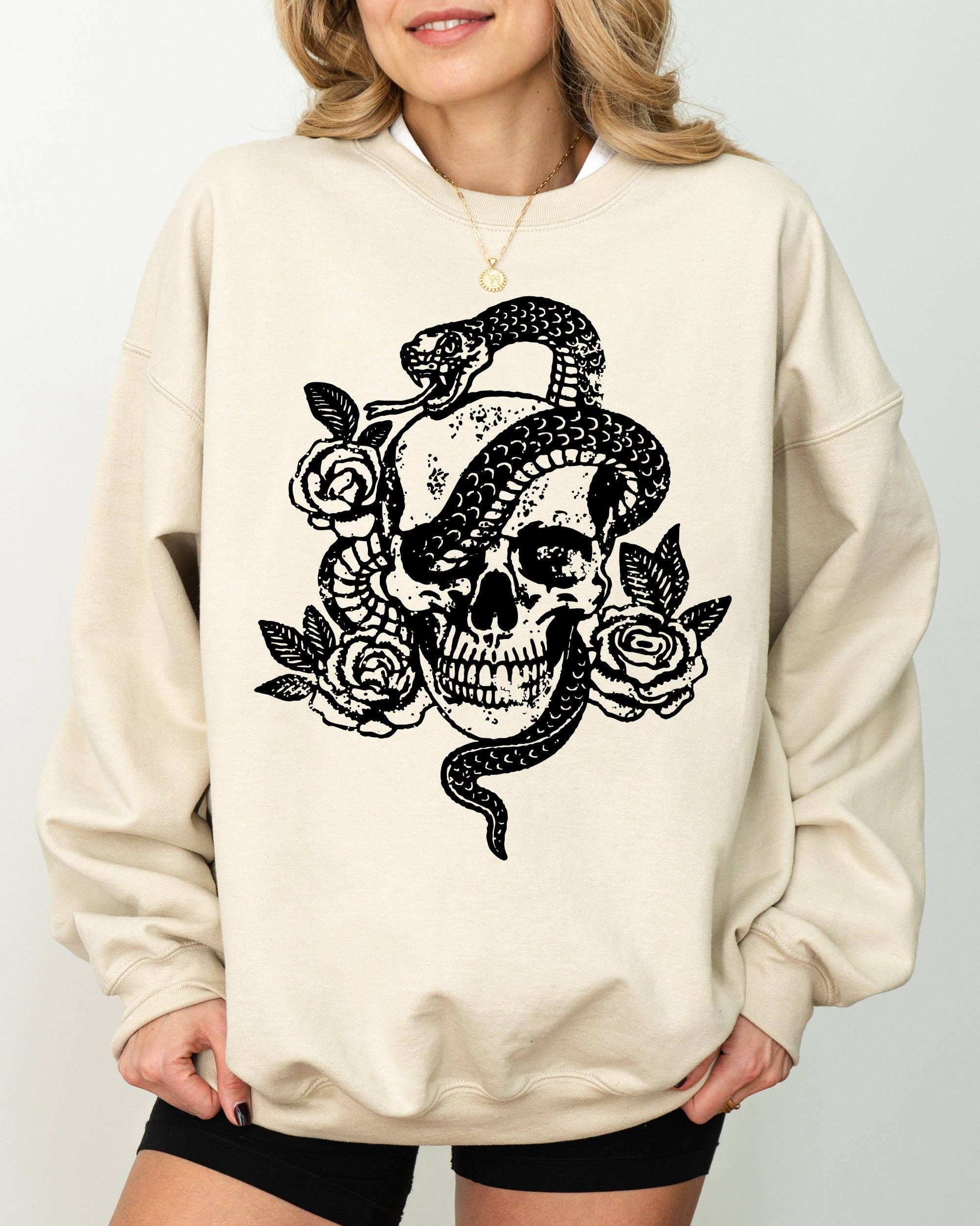 Skull, Roses, Snake, Skeleton, Ghost, Halloween Sweatshirt