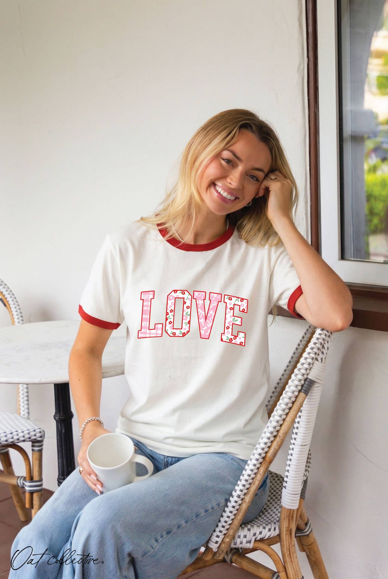 Love with Pattern Ringer Graphic T-Shirt