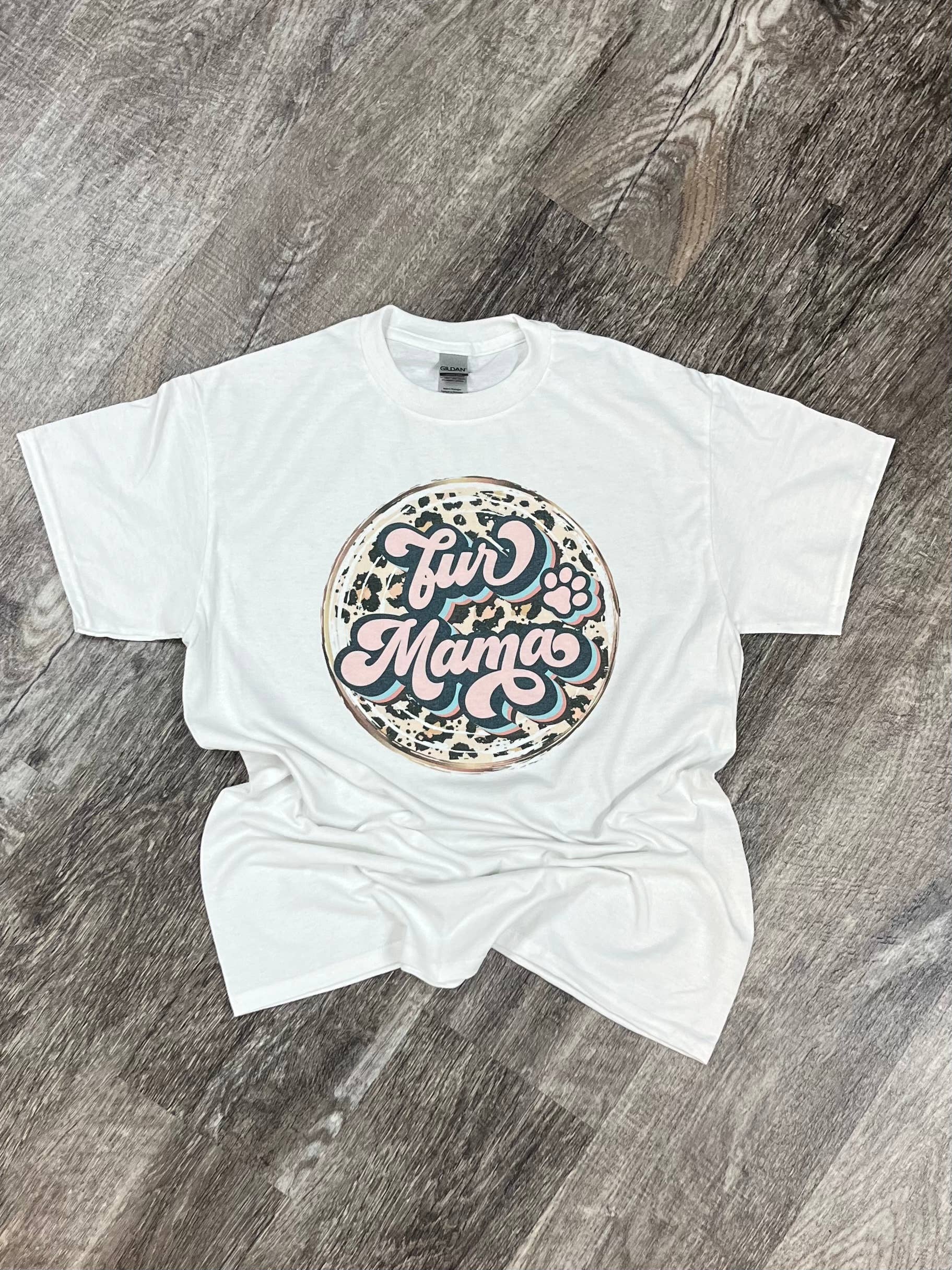 Fur Mama (Pink Retro) On White Tee