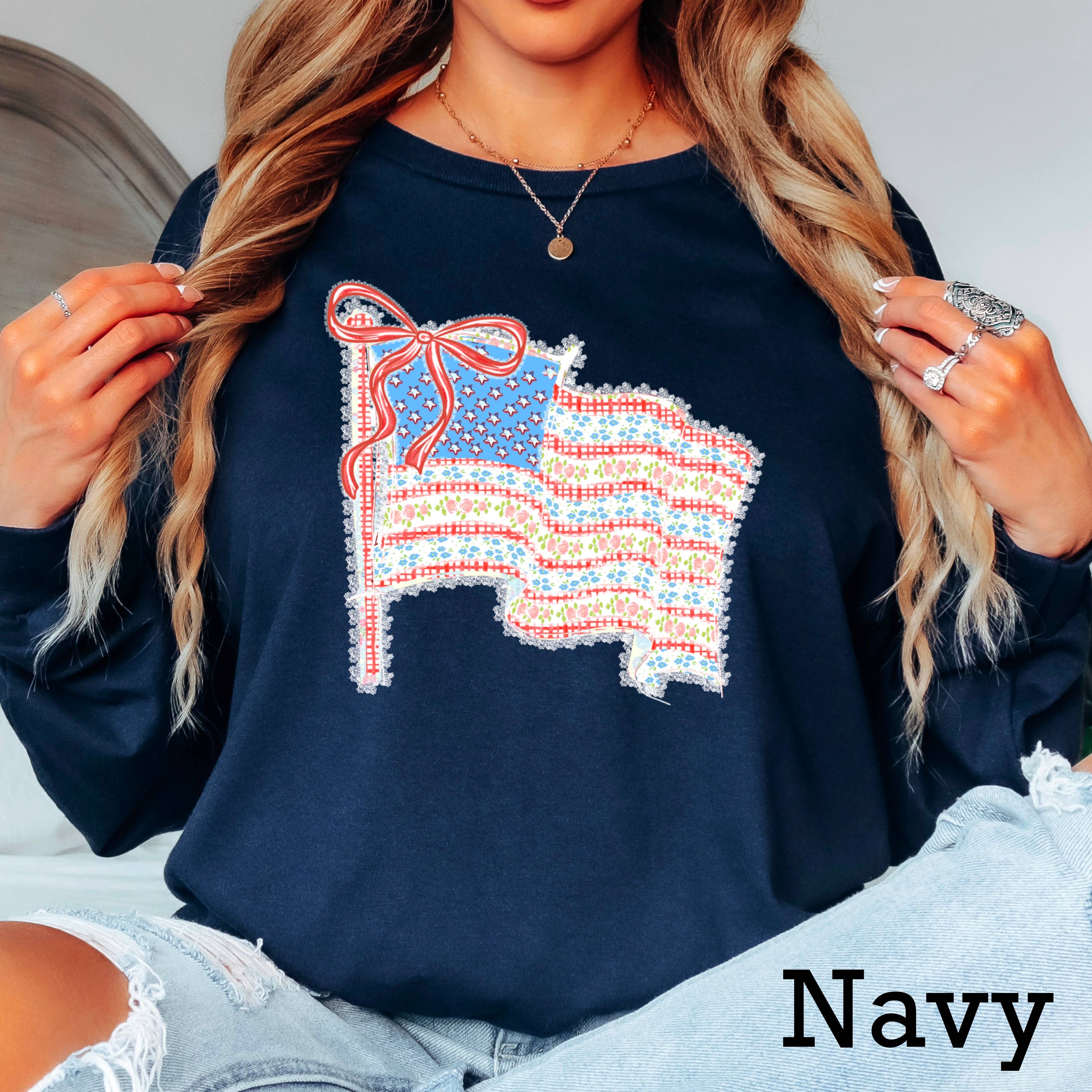 Preppy Patriotic July 4th Graphic Shirt | Long Sleeve Gildan