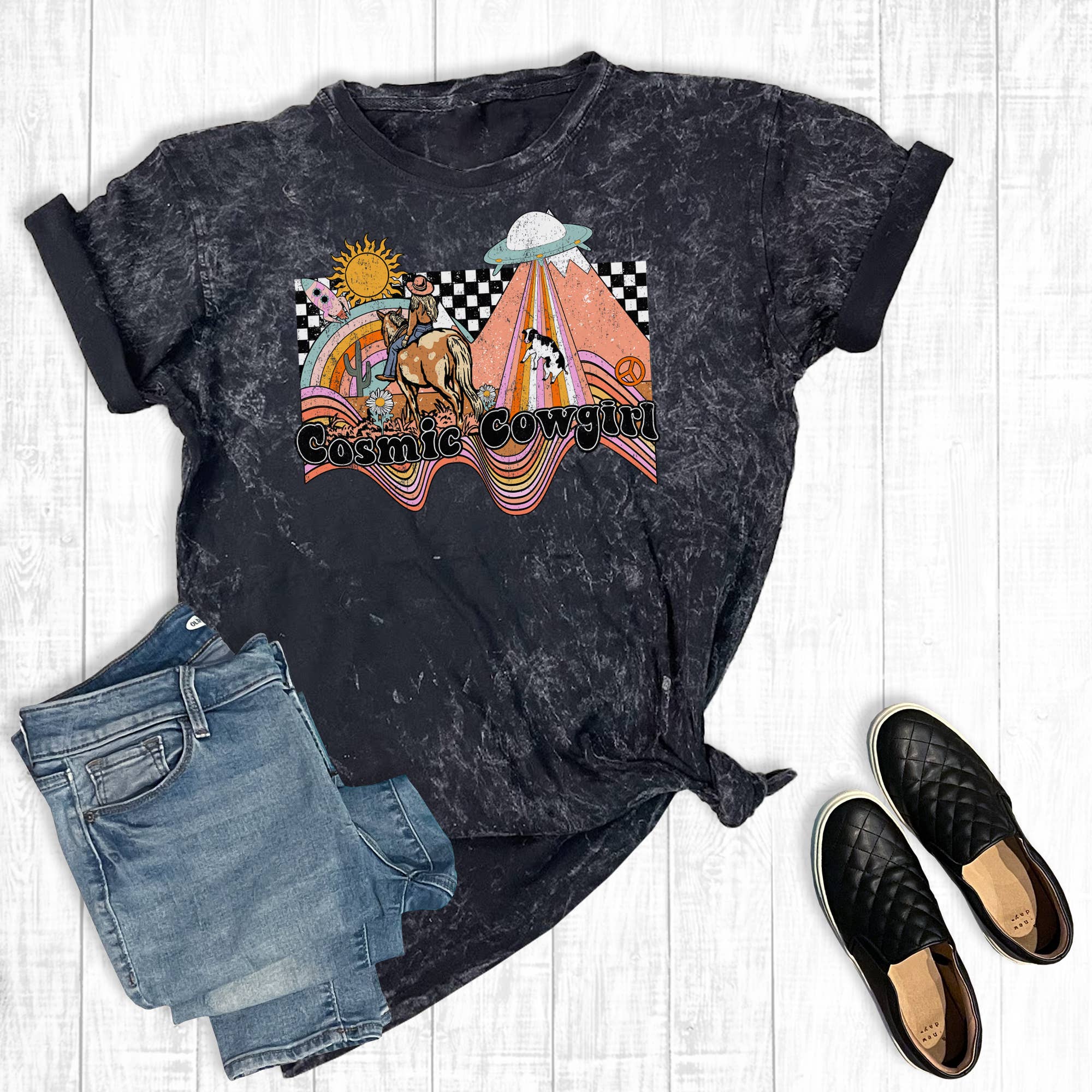 Western Cosmic Cowgirl Mineral Wash Graphic Tee