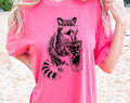 Raccoon Drinking Iced Coffee - Funny Comfort Color Shirt
