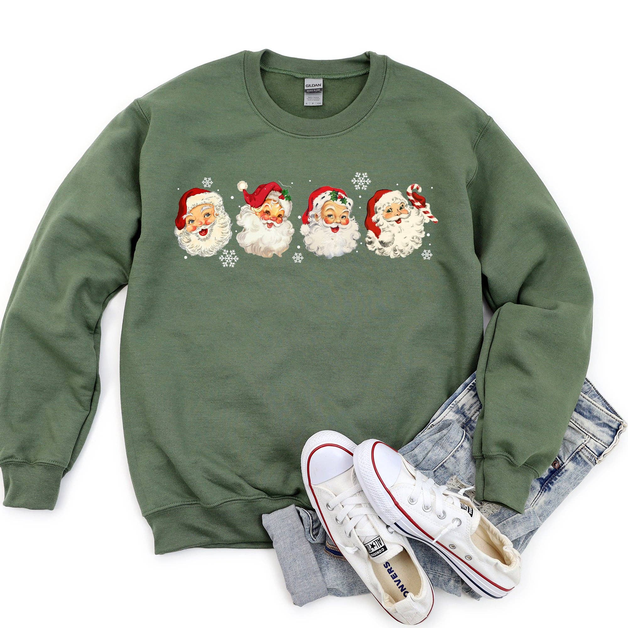 Retro Santas with Snowflakes, Christmas Sweatshirt