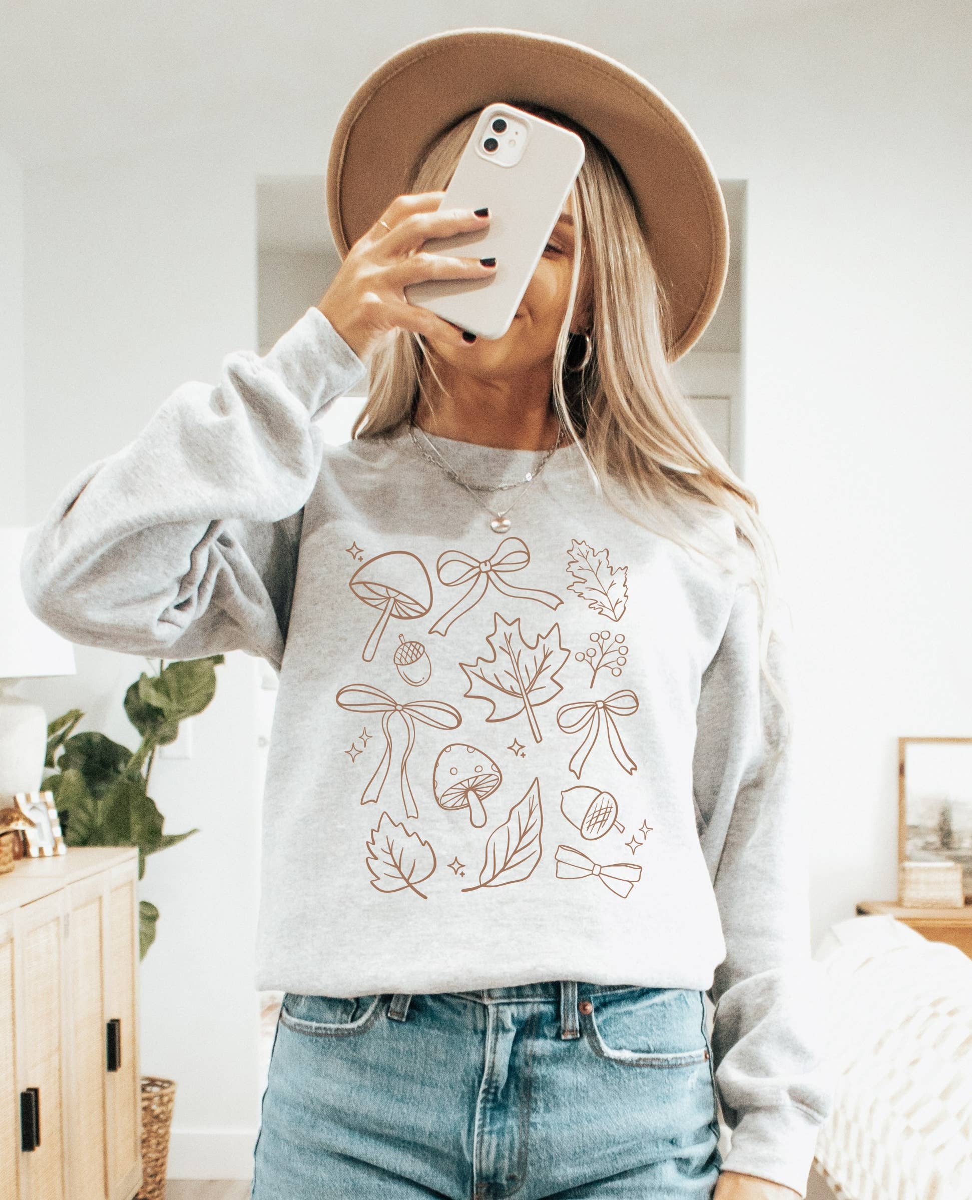 Cottagecore Mushroom Doodle Crew Neck Sweatshirt