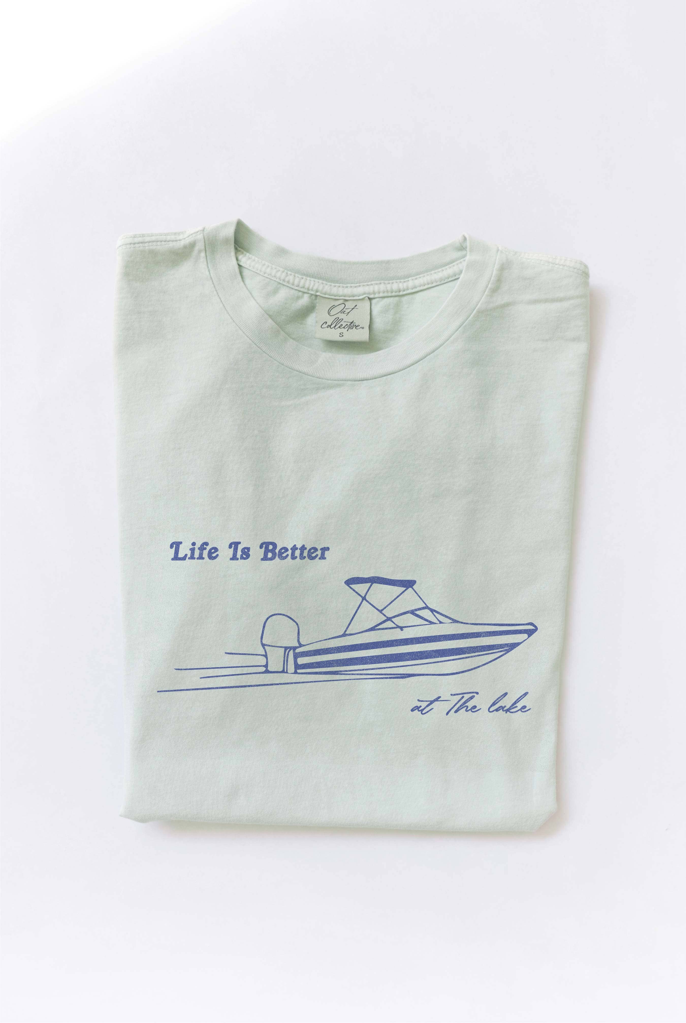 Life Is Better At the Lake Mineral Washed Graphic Top
