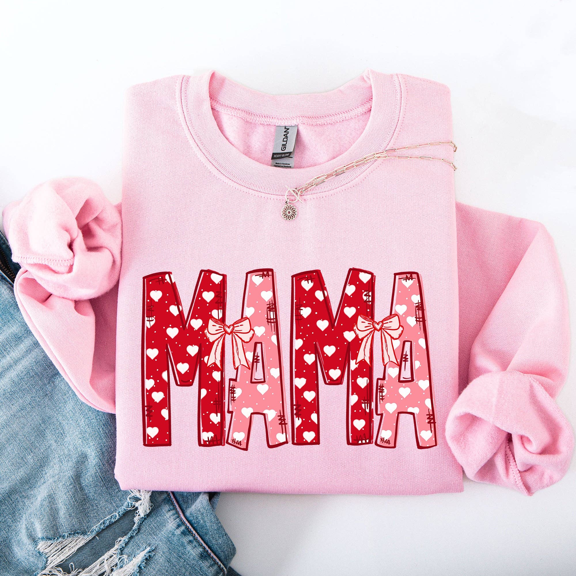Mama, Valentine's Day, Ribbons, Hearts, Love Sweatshirt