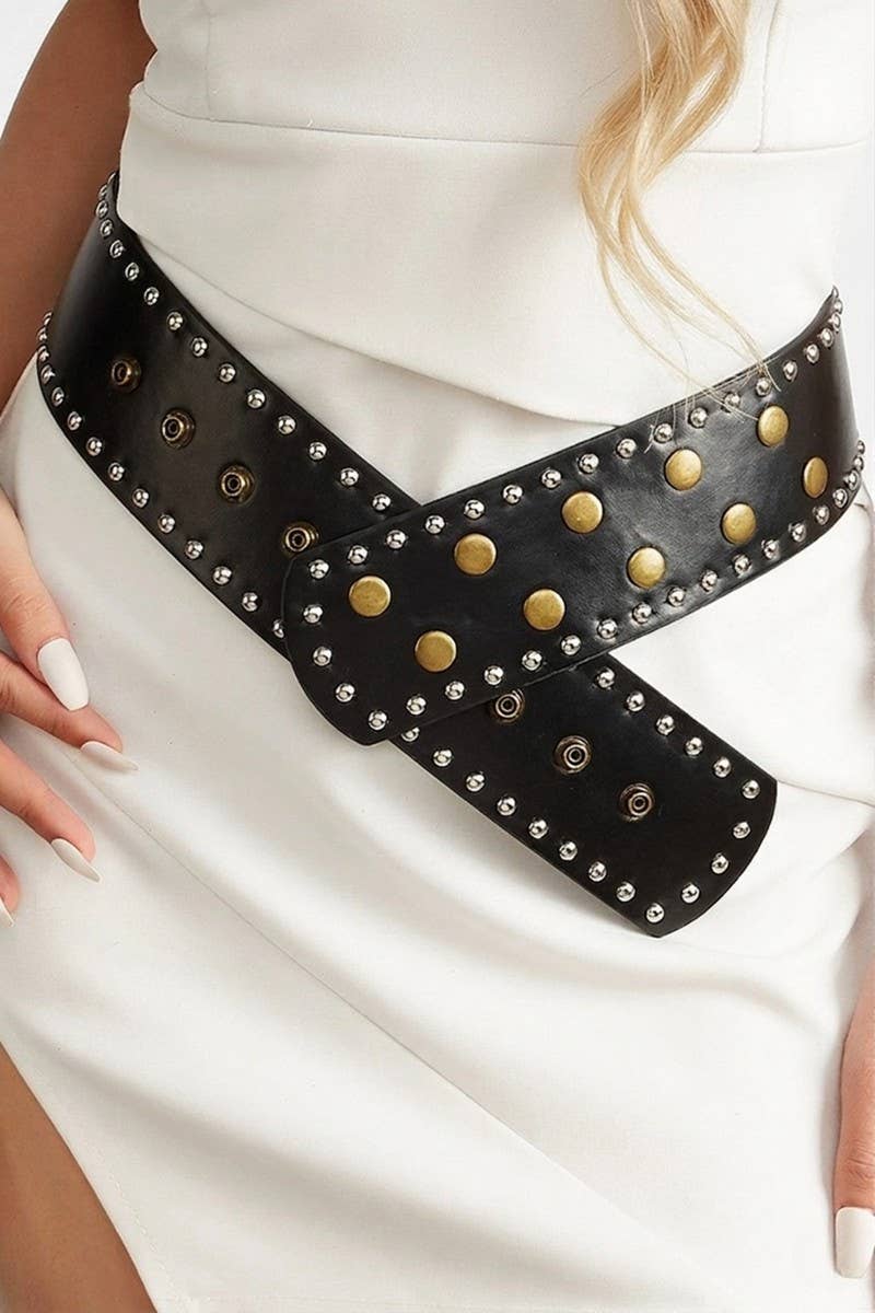 0402 Wide Studded Fashion Belt SI-29656