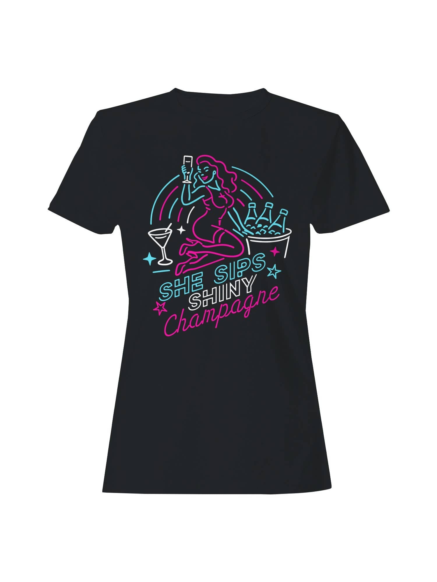 Neon Champagne Celebration Design Women's T-Shirt