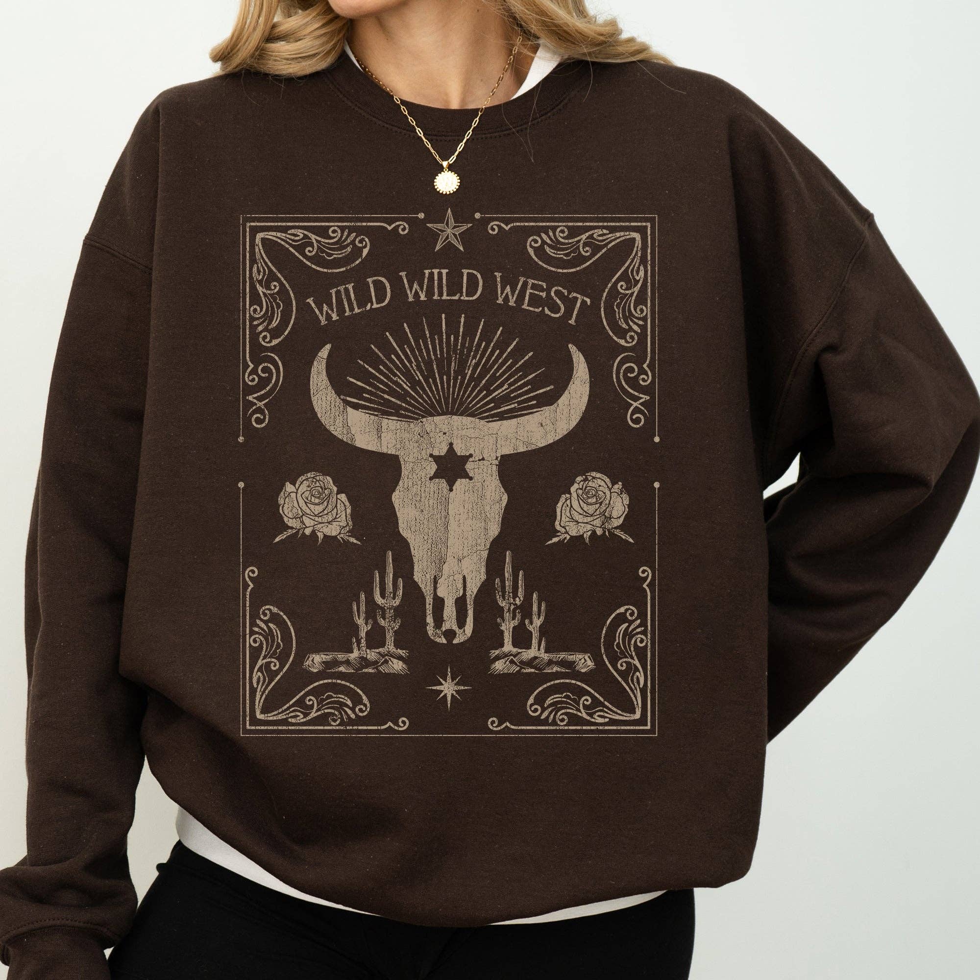 Wild Wild West, Skull, Cattle, Cowboy, Cowgirl, Sweatshirt