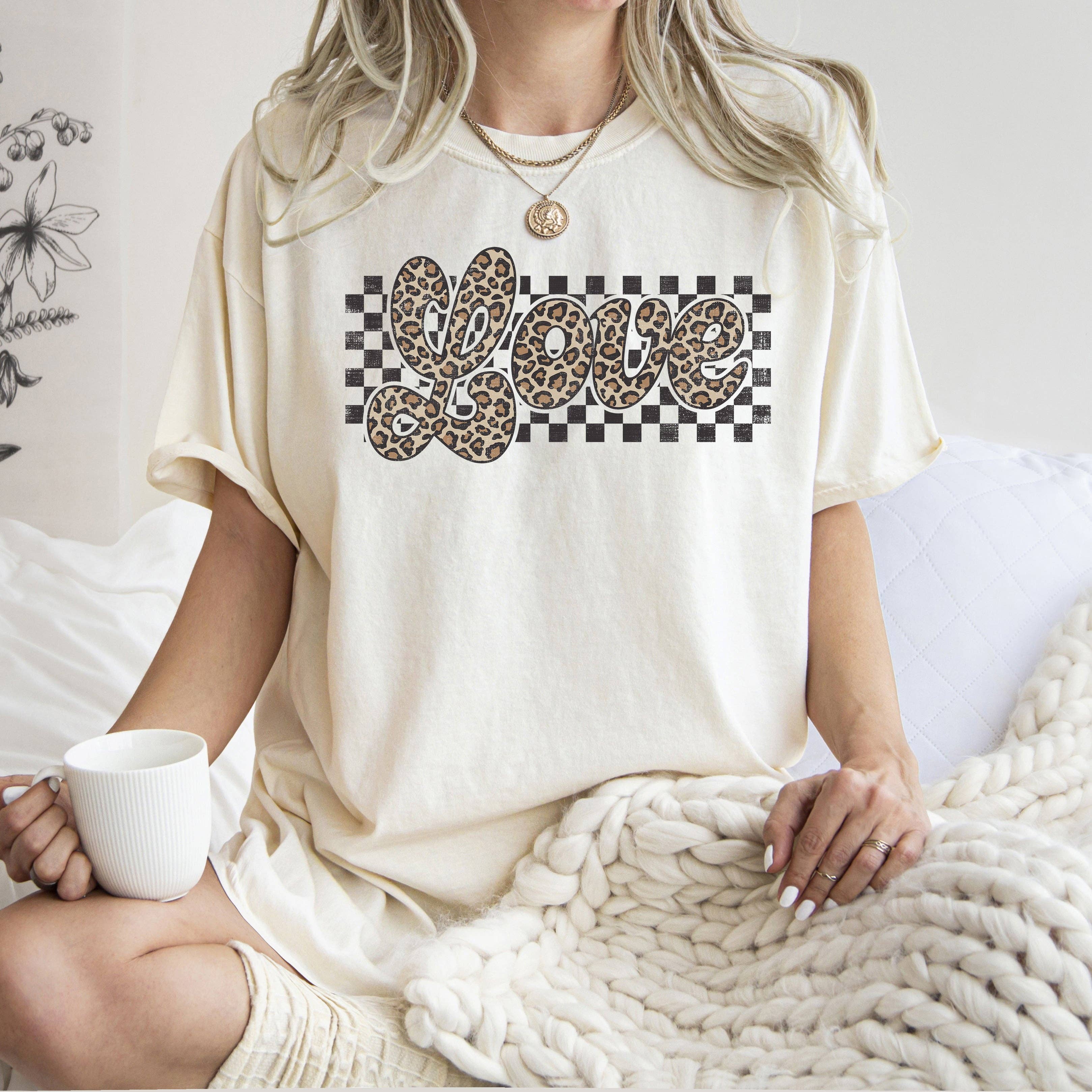 Love Checkered Leopard Print Classic Valentine's Day T-Shirt