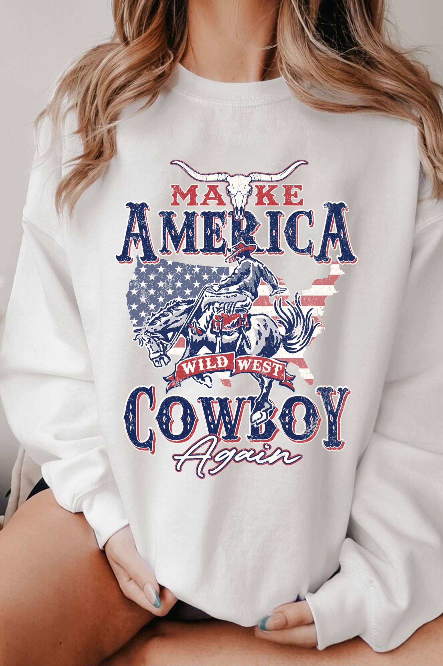Make America Cowboy Again Graphic Brushed Sweatshirts