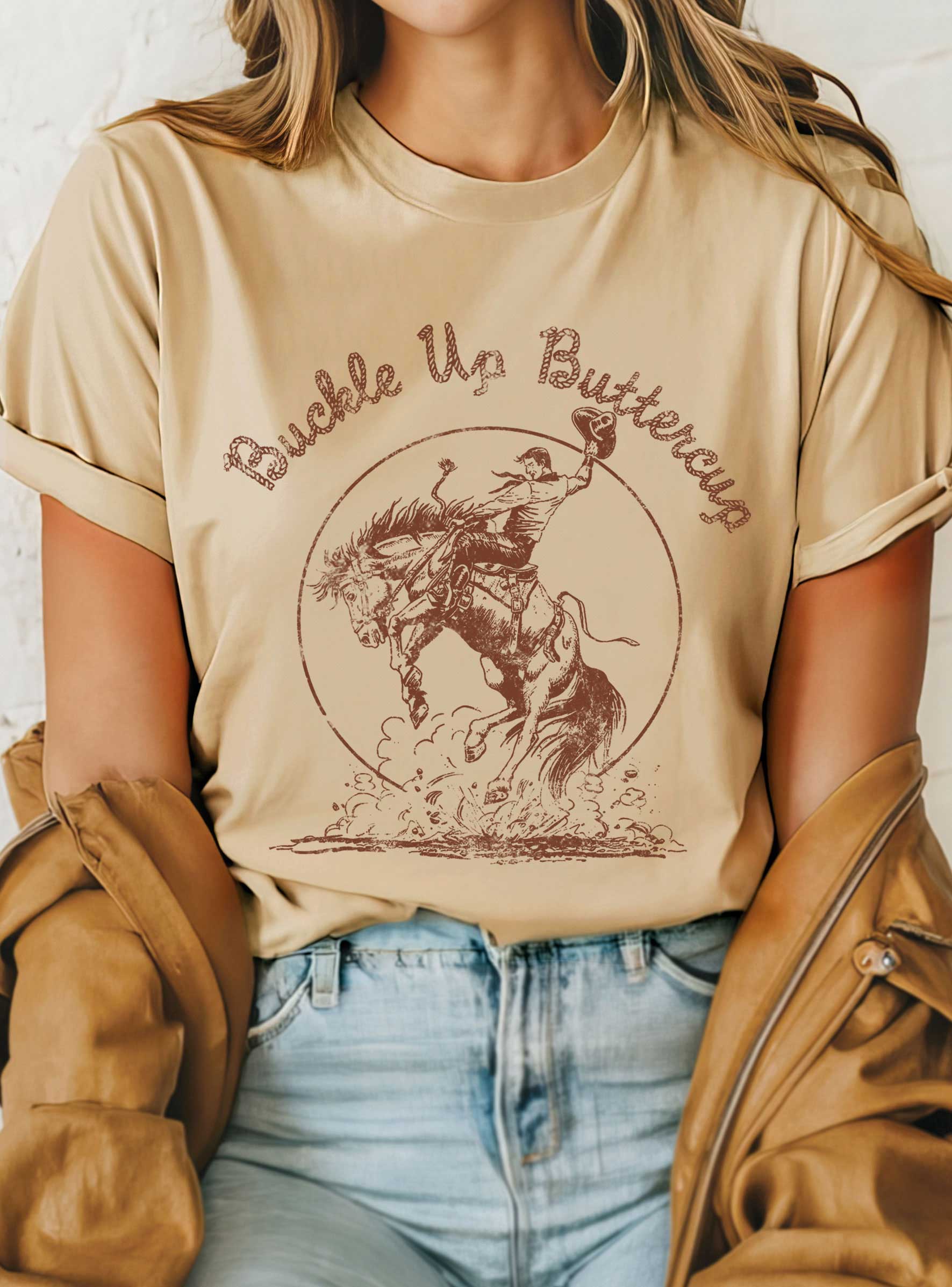 Buckle Up Buttercup Rodeo Cowboy Graphic T-Shirts