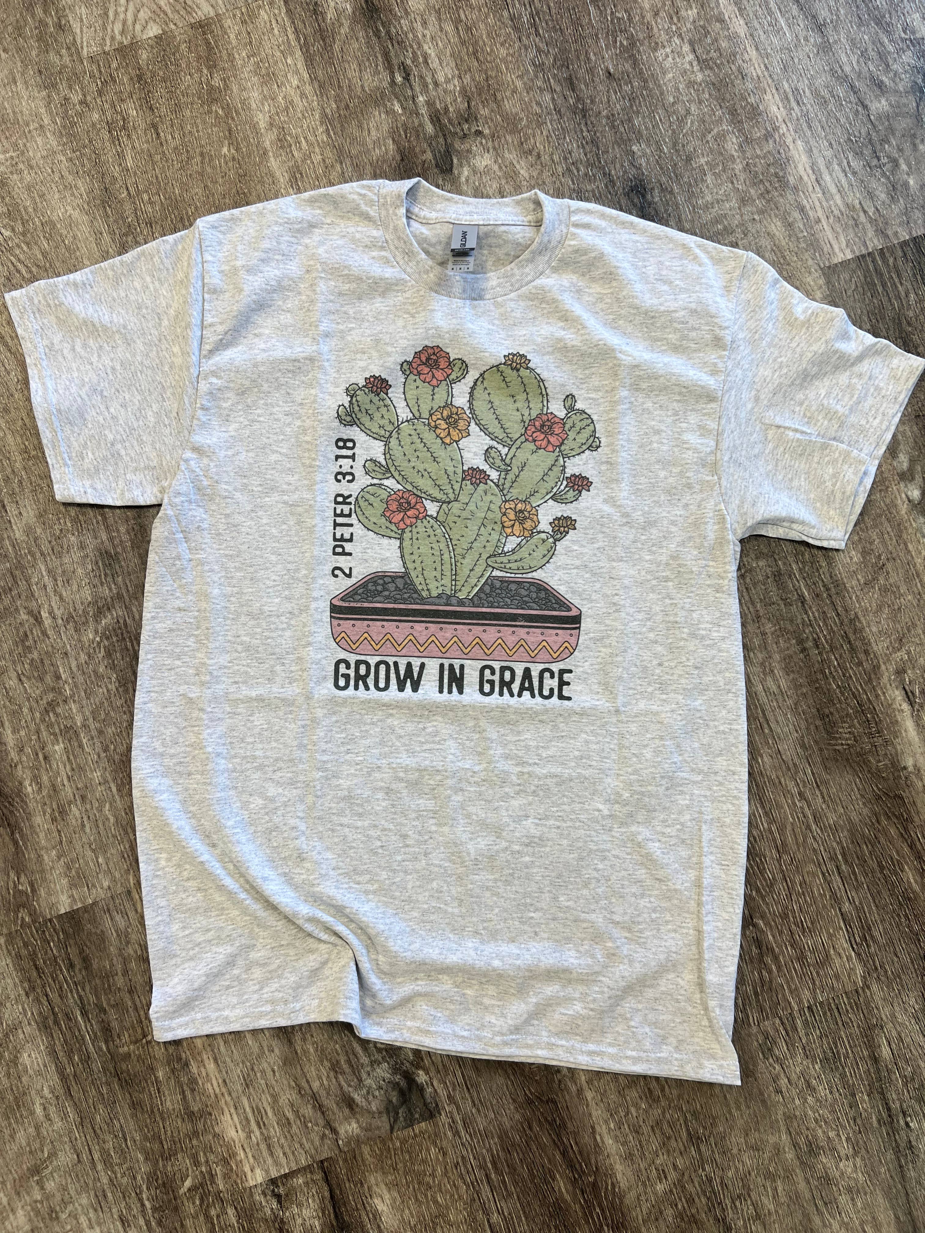 Grow in Grace Cactus On Ash Gray Tee