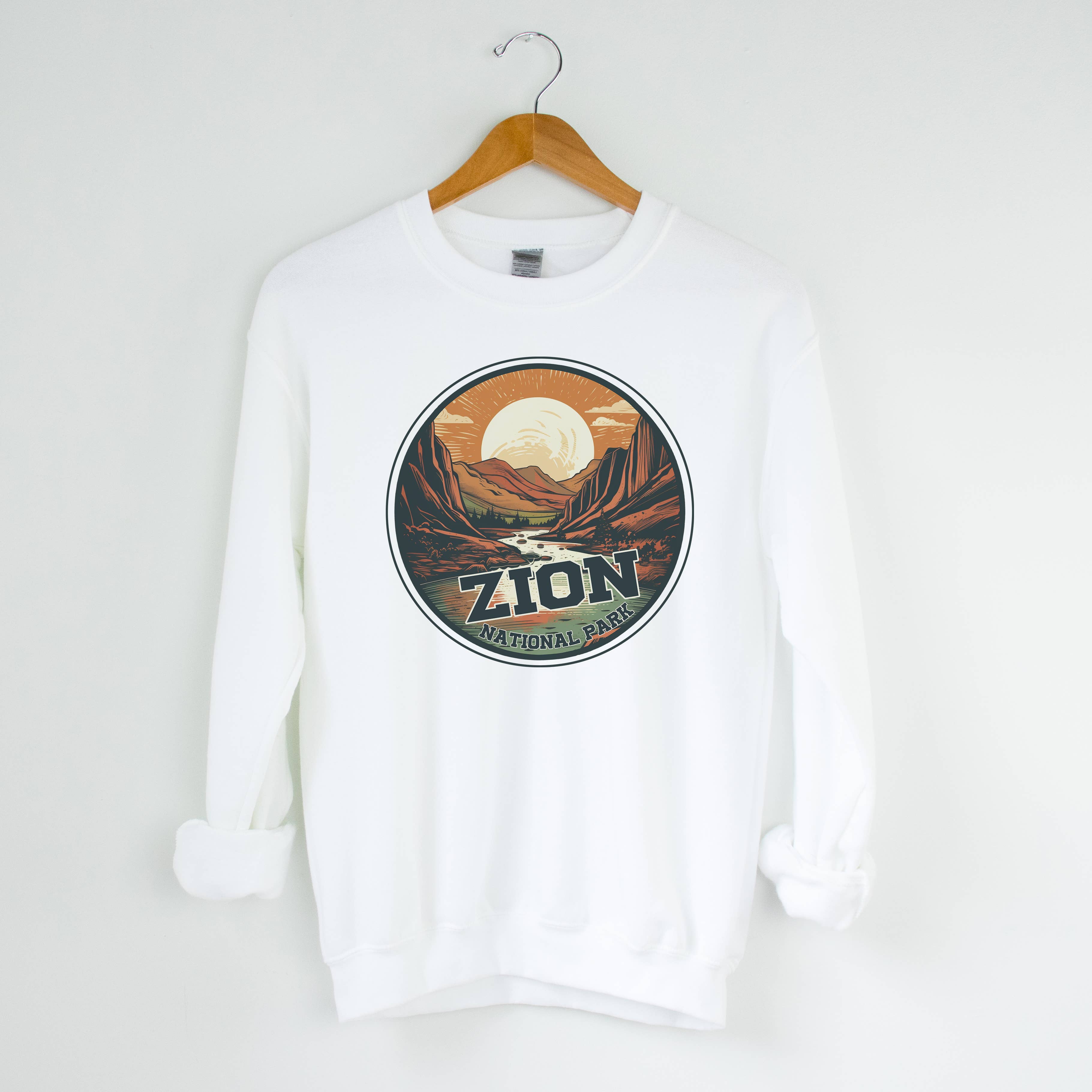Zion White Crewneck Sweatshirt | National Park |Sizes S-2XL