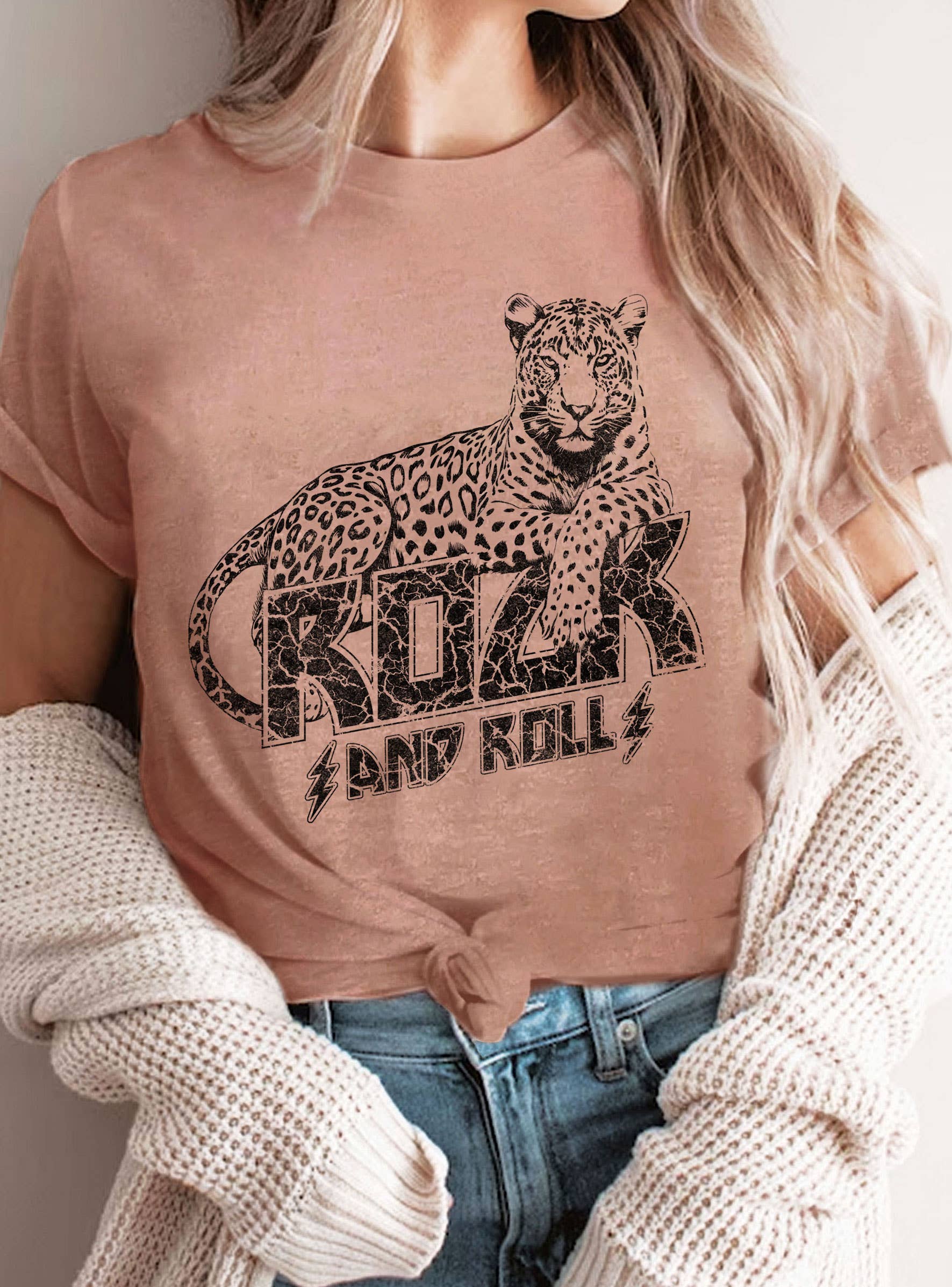 Leopard Rock and Roll Puff Graphic Tshirts